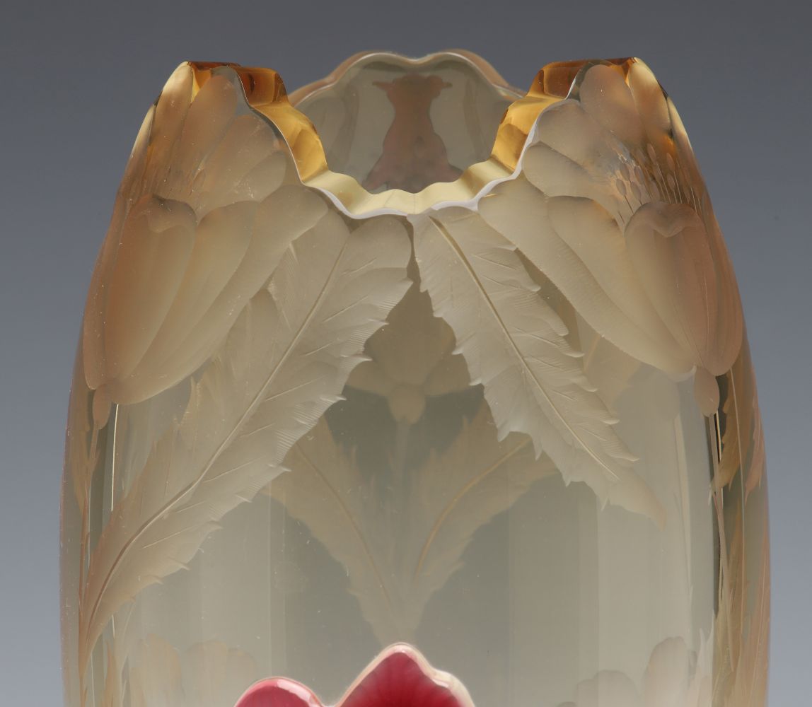 A MOSER INTAGLIO CARVED TOPAZ CRYSTAL VASE WITH CAMEO