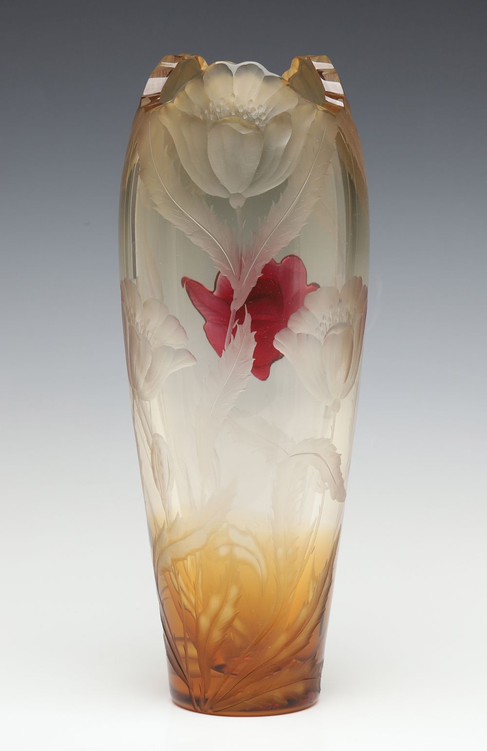 A MOSER INTAGLIO CARVED TOPAZ CRYSTAL VASE WITH CAMEO