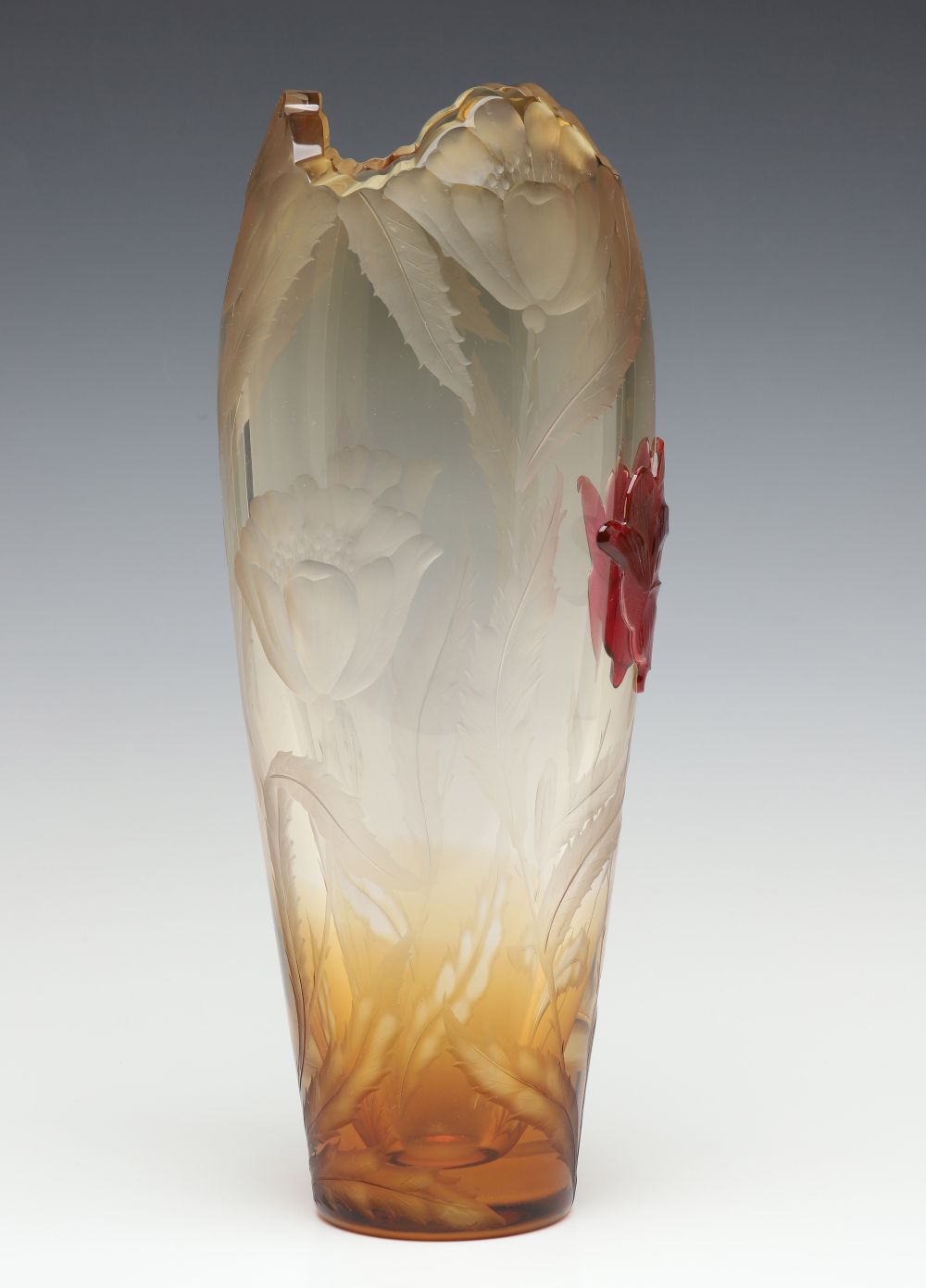 A MOSER INTAGLIO CARVED TOPAZ CRYSTAL VASE WITH CAMEO