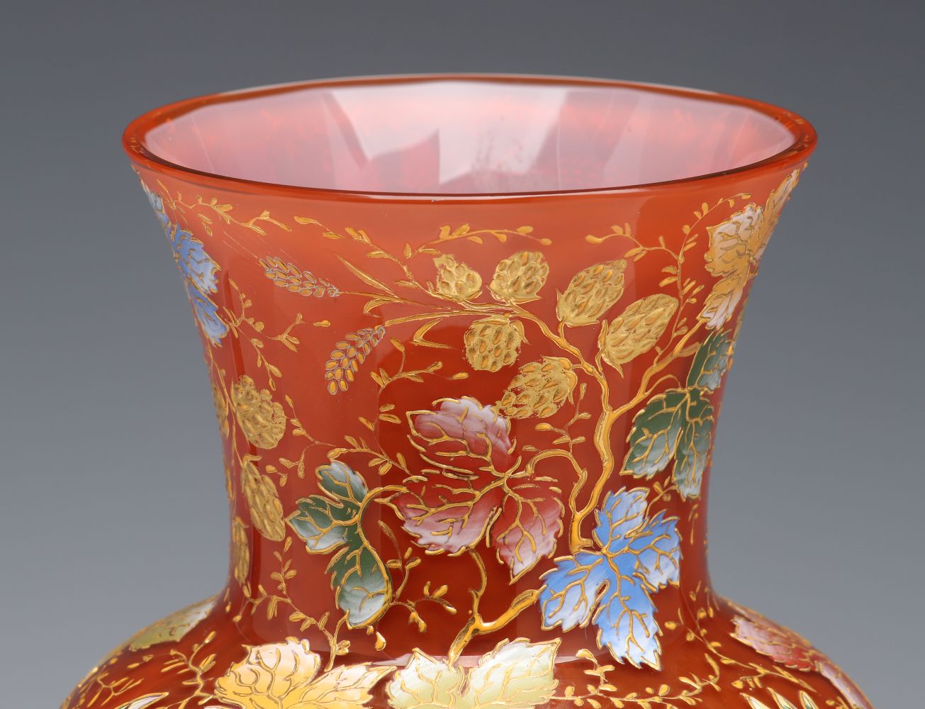 A MOSER 15-INCH GILT AND ENAMEL VASE WITH INSECTS