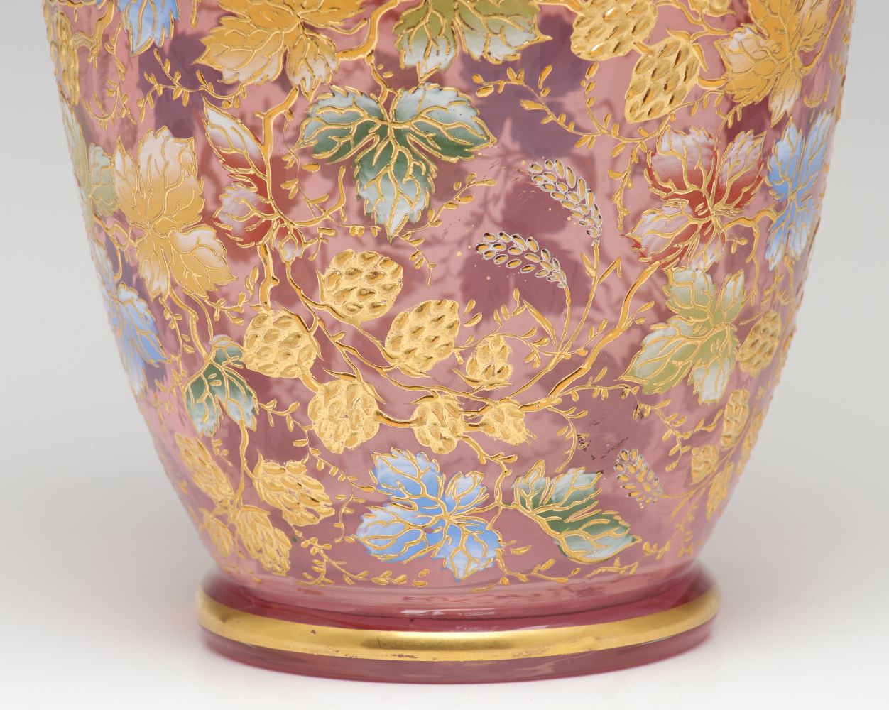 A MOSER 15-INCH GILT AND ENAMEL VASE WITH INSECTS