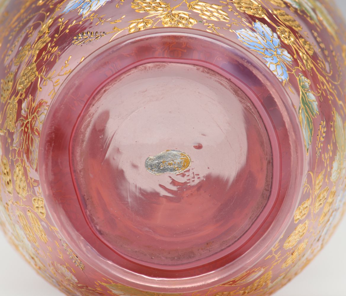 A MOSER 15-INCH GILT AND ENAMEL VASE WITH INSECTS