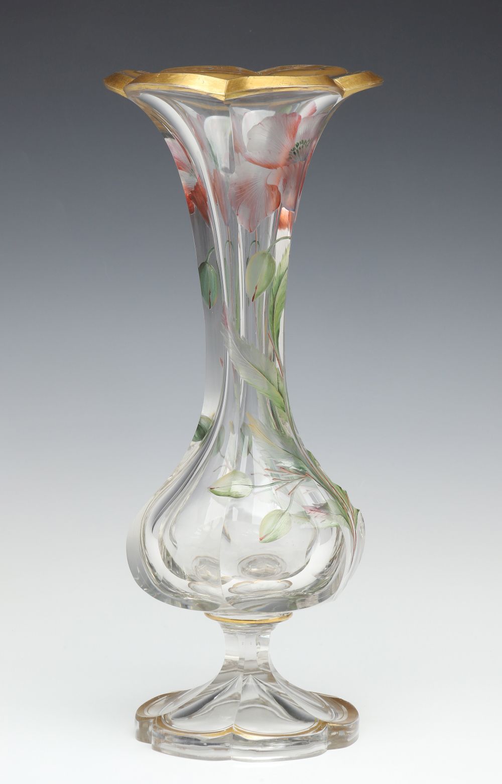 A MOSER QUALITY INTAGLIO CARVED VASE WITH ENAMEL COLOR