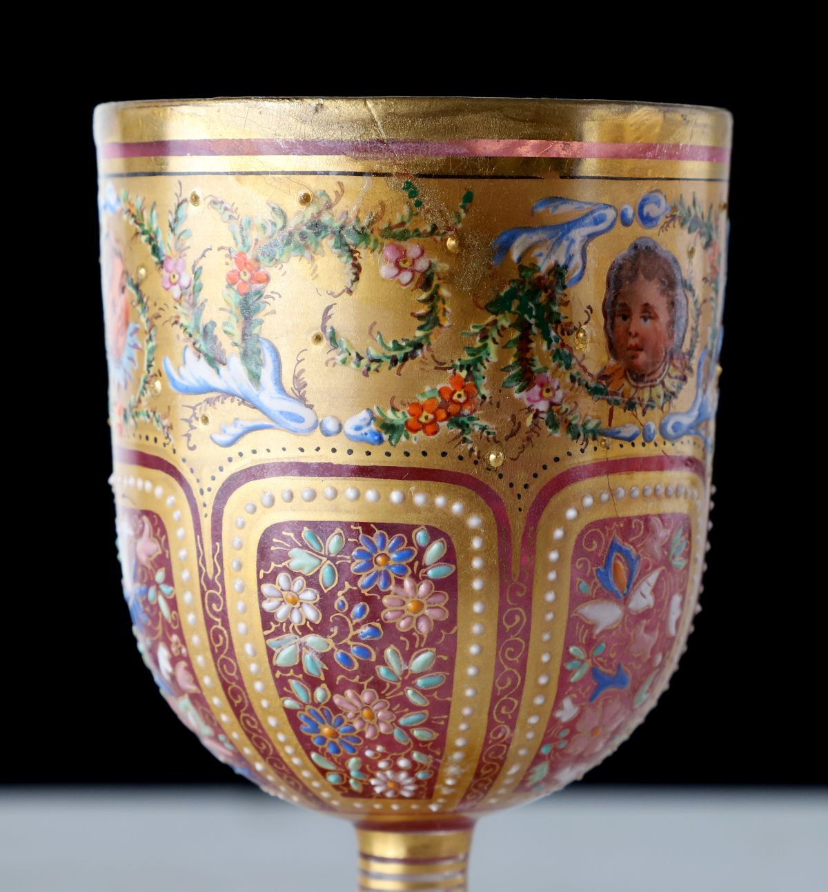 TWELVE OUTSTANDING MOSER GILT AND ENAMELED GOBLETS