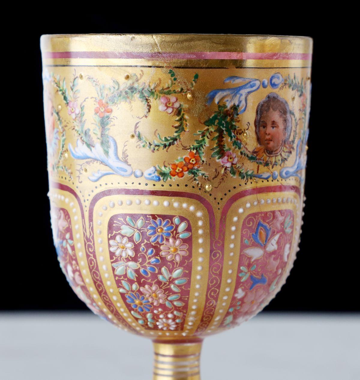 TWELVE OUTSTANDING MOSER GILT AND ENAMELED GOBLETS