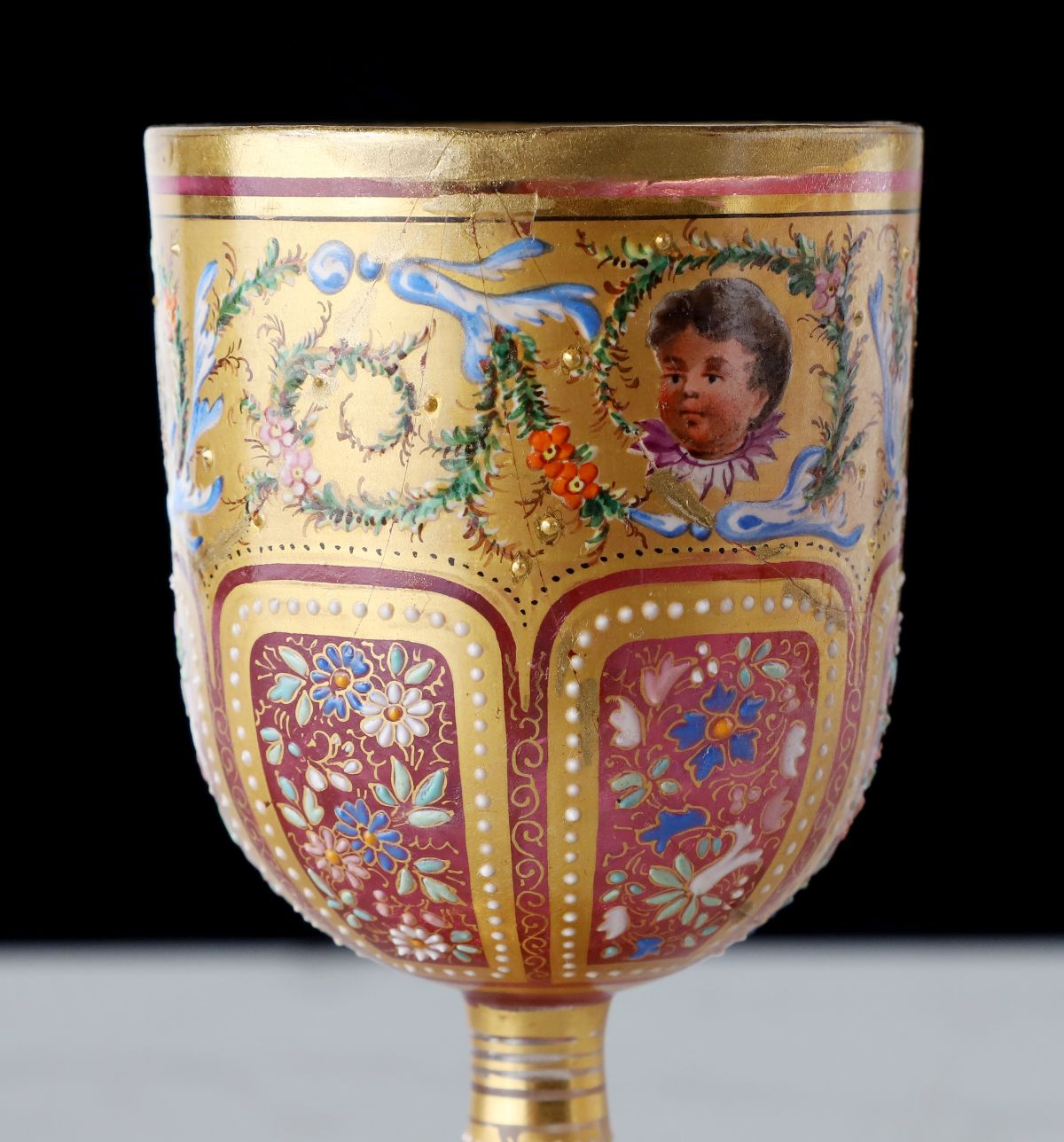 TWELVE OUTSTANDING MOSER GILT AND ENAMELED GOBLETS