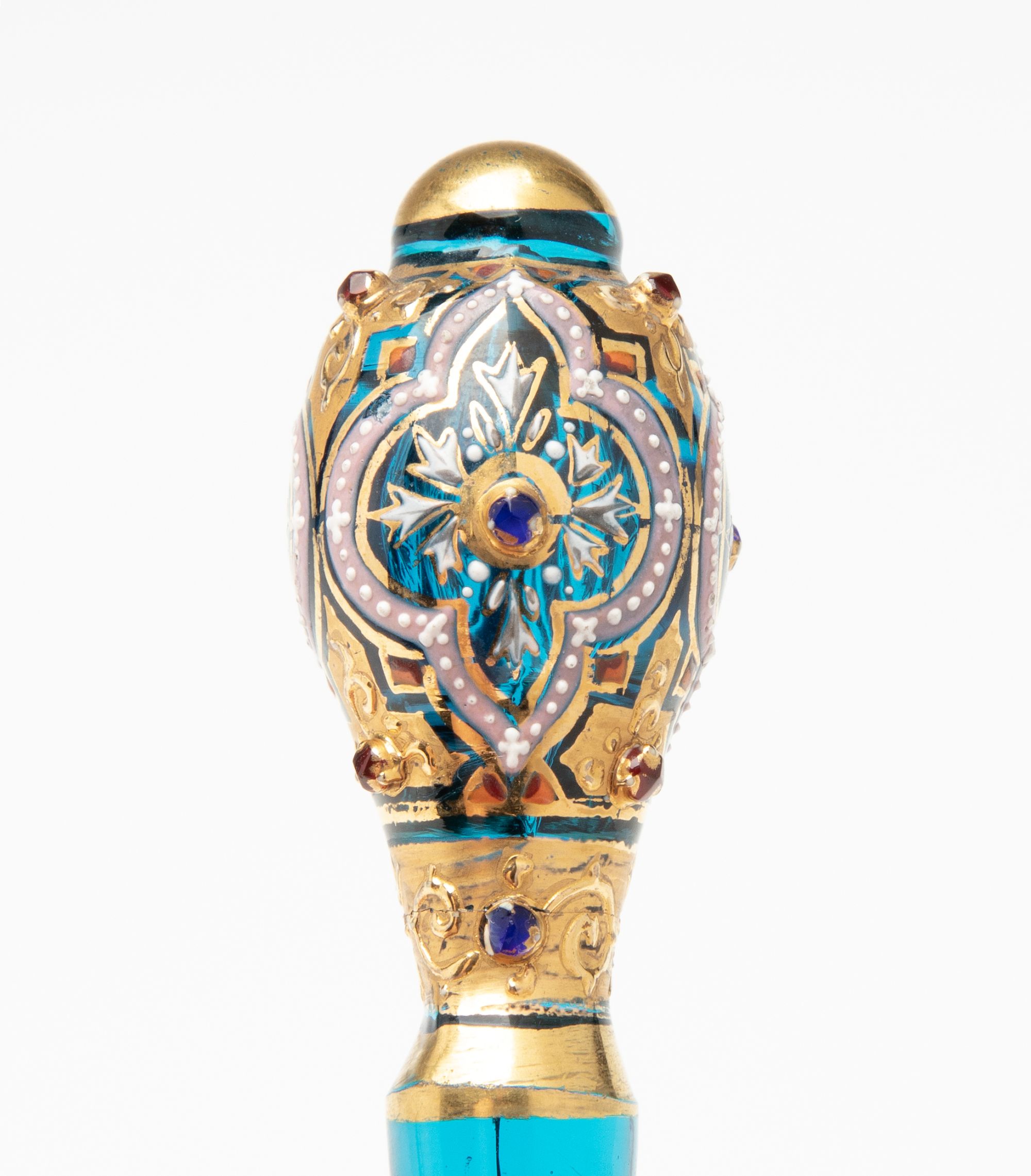 A MOSER JEWELED AND ENAMELD BLUE CRYSTAL MINIATURE EWER