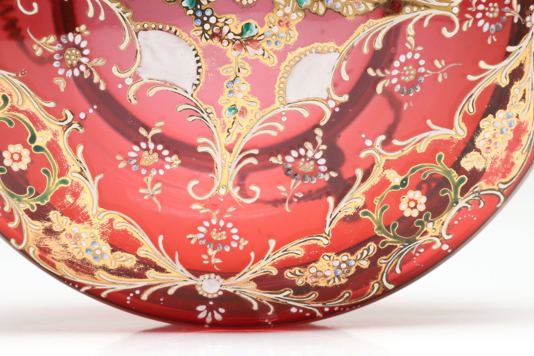 A MOSER GILT AND ENAMEL DECORATED CRANBERRY GLASS BOX