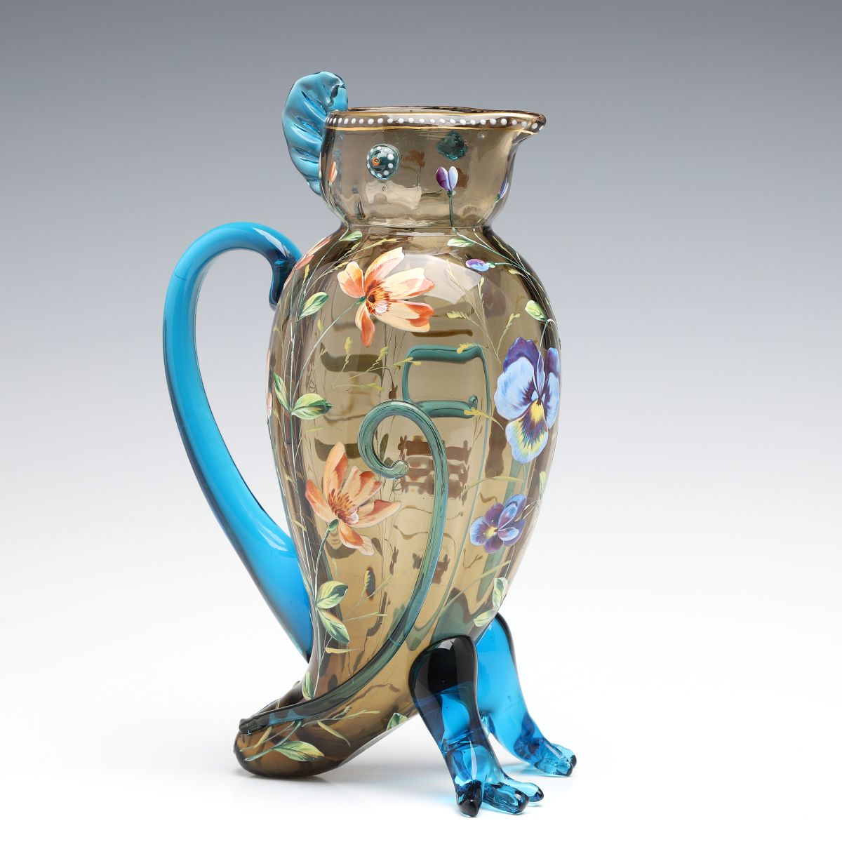 A BIRD FORM BOHEMIAN GLASS PITCHER ATTR HARRACH C. 1900