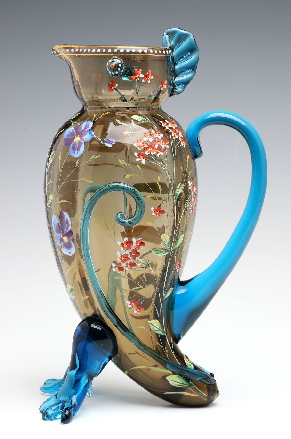 A BIRD FORM BOHEMIAN GLASS PITCHER ATTR HARRACH C. 1900