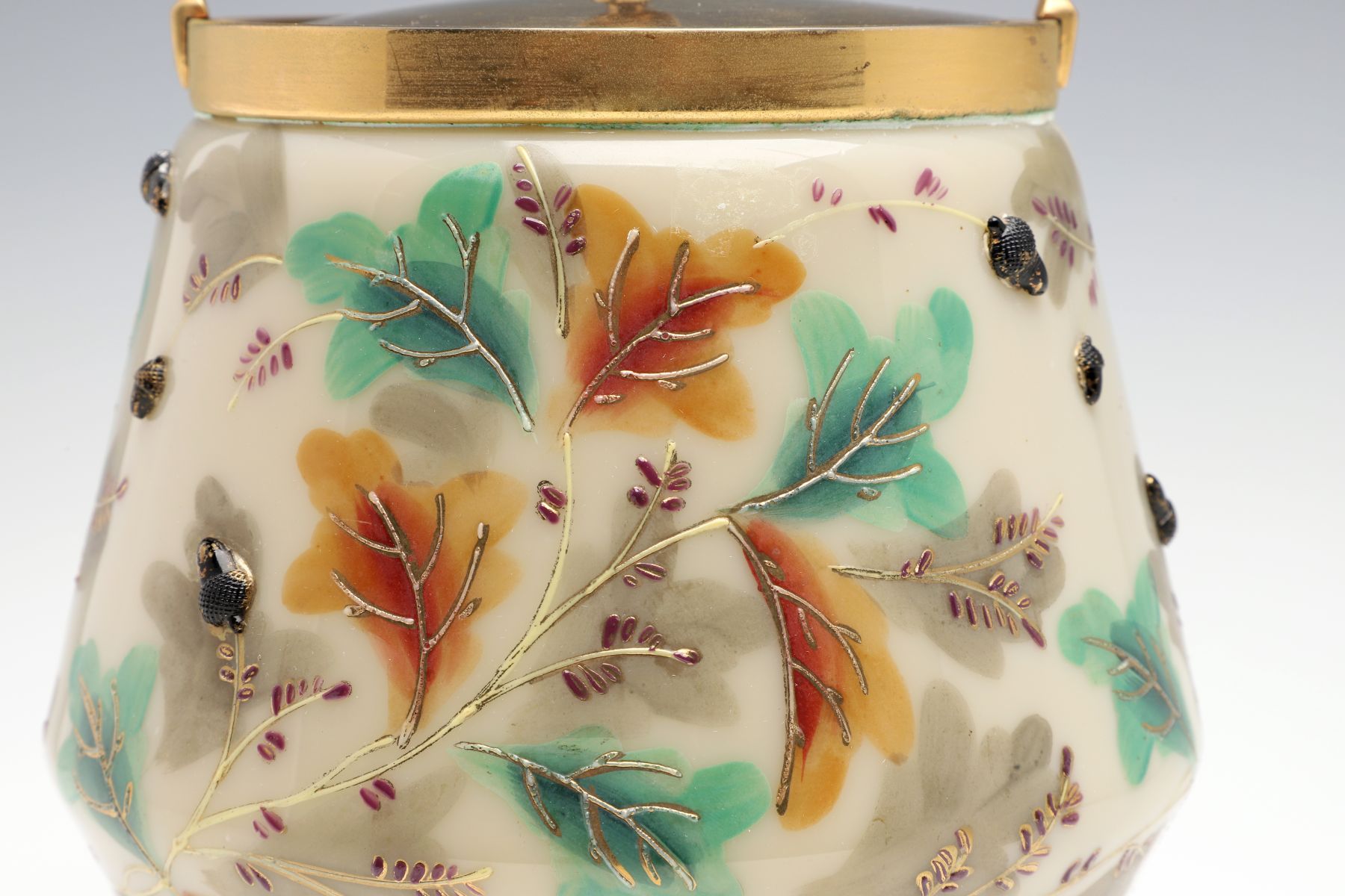 A SCARCE MOSER BISCUIT JAR WITH COBALT BLUE ACORNS