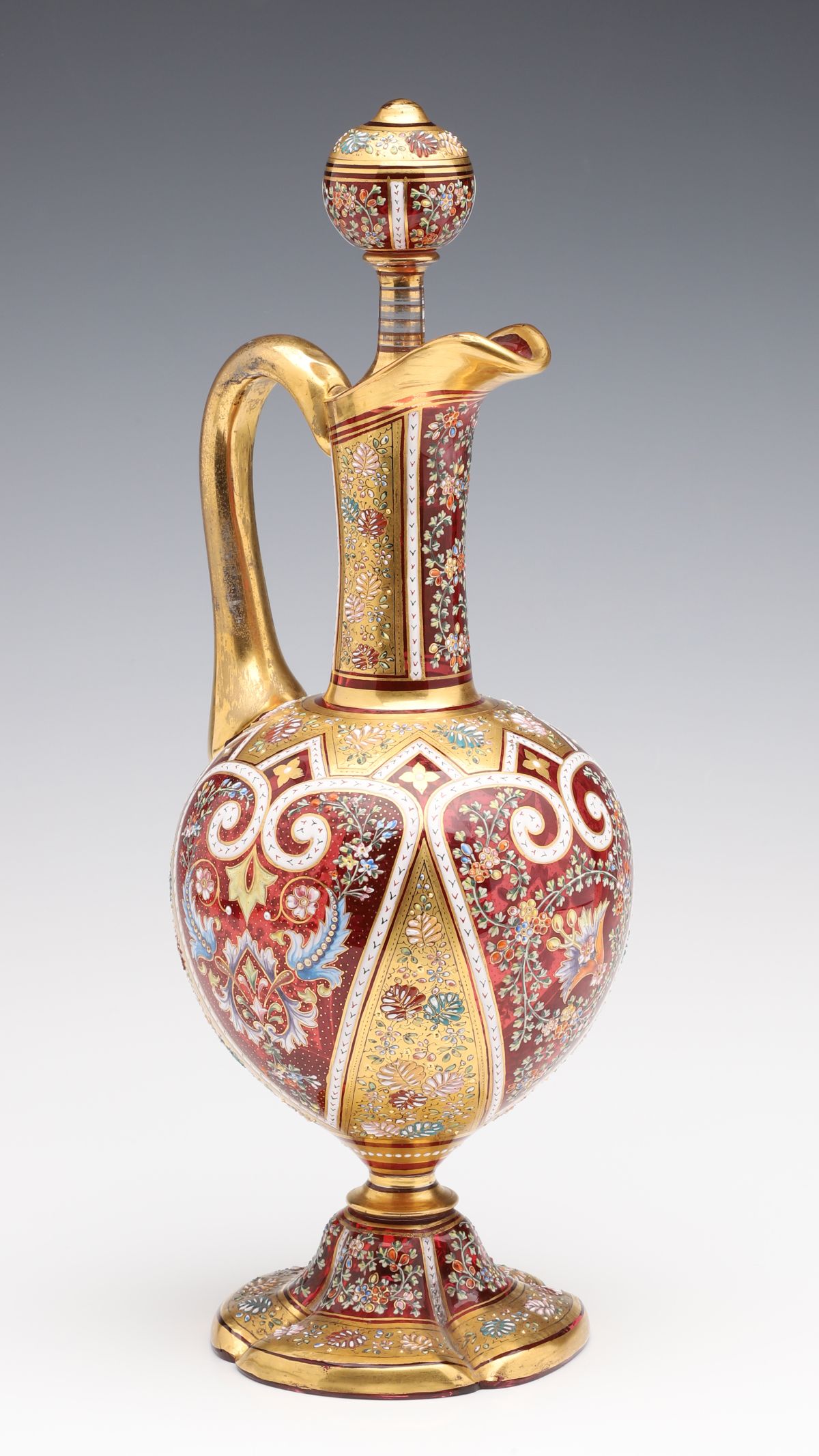 AN ELABORATE 19TH C. MOSER EWER IN PERSIANATE ENAMELS