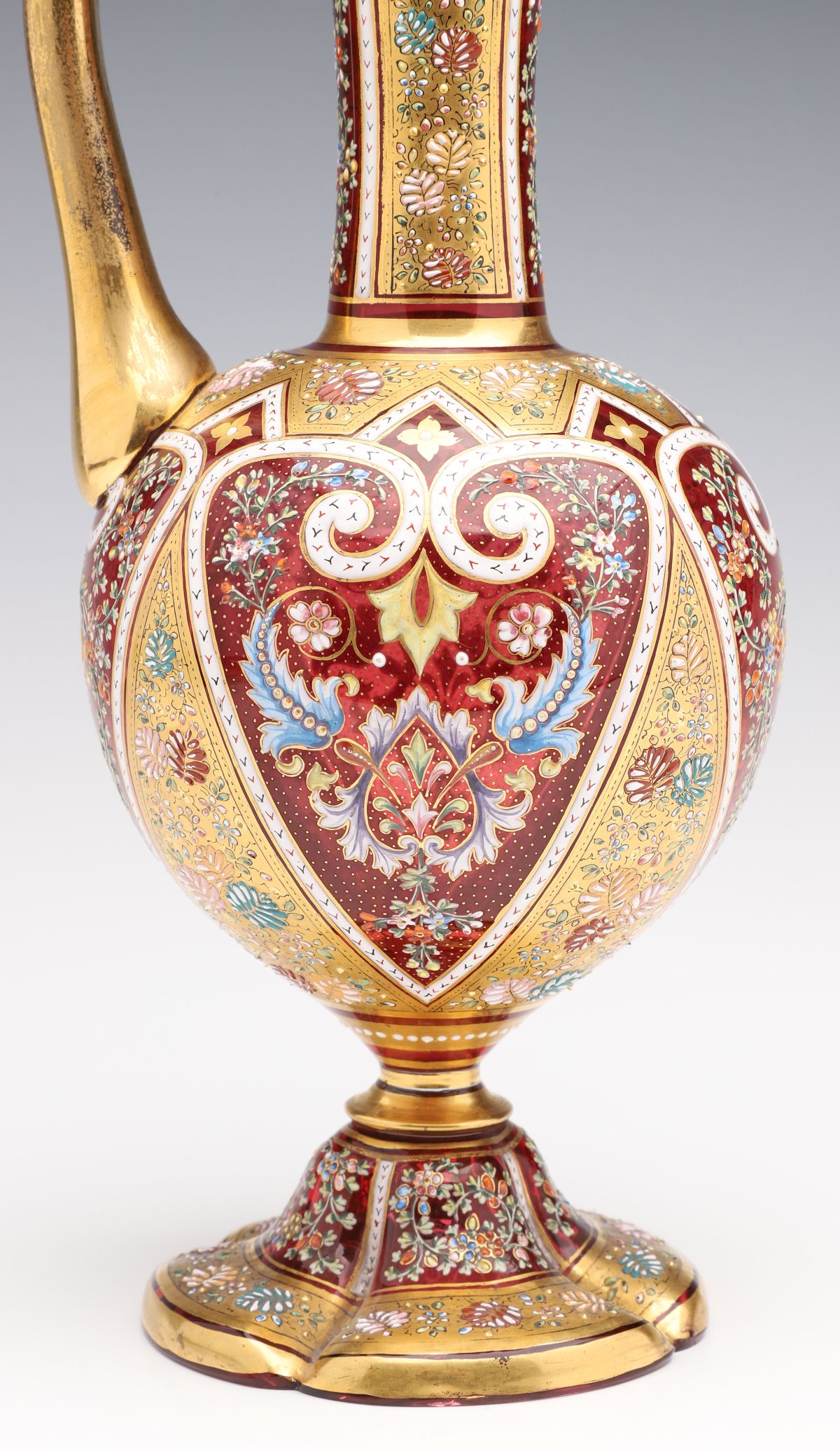 AN ELABORATE 19TH C. MOSER EWER IN PERSIANATE ENAMELS