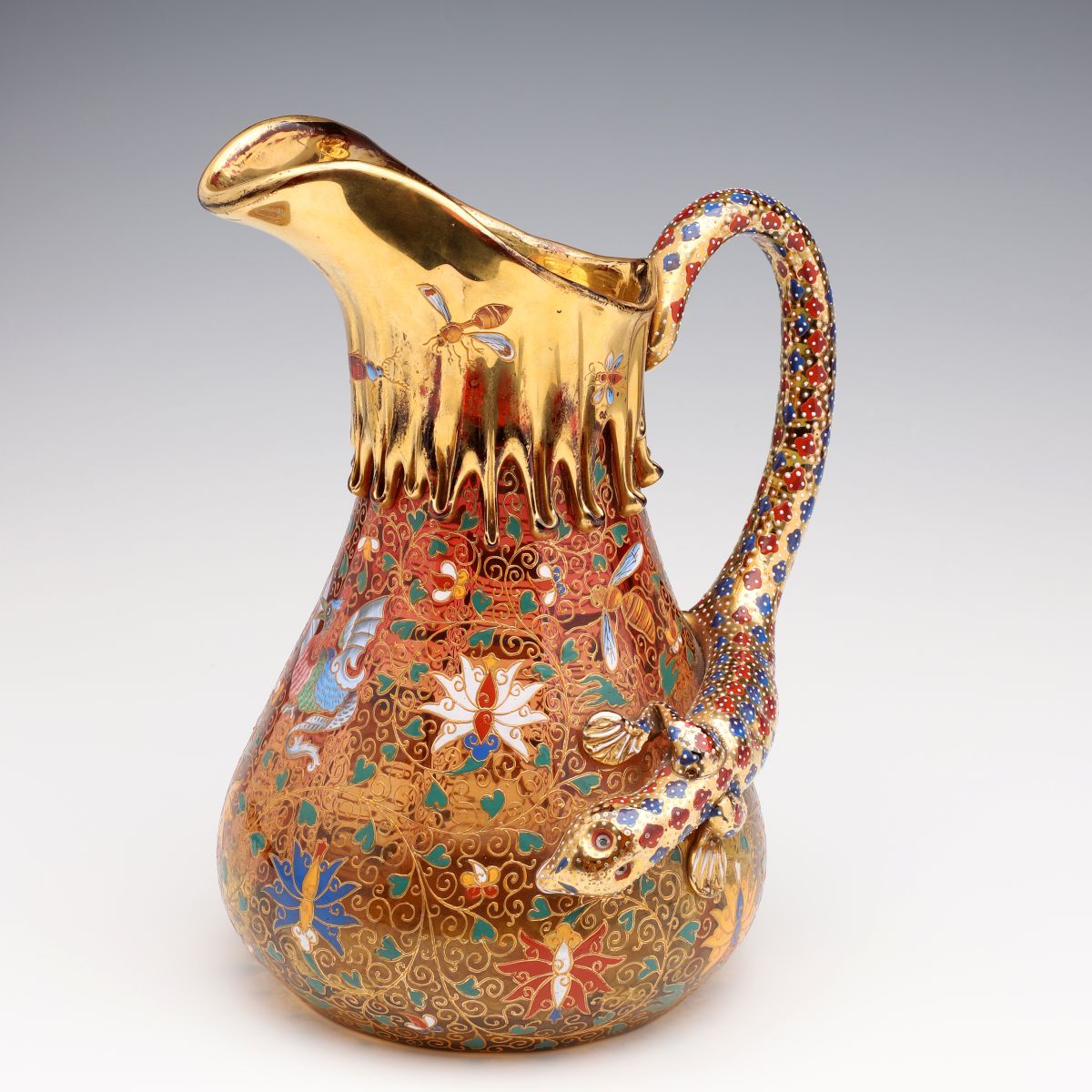 A FANTASTIC MOSER JUG WITH KAKAIMON, DRAGON, AND LIZARD