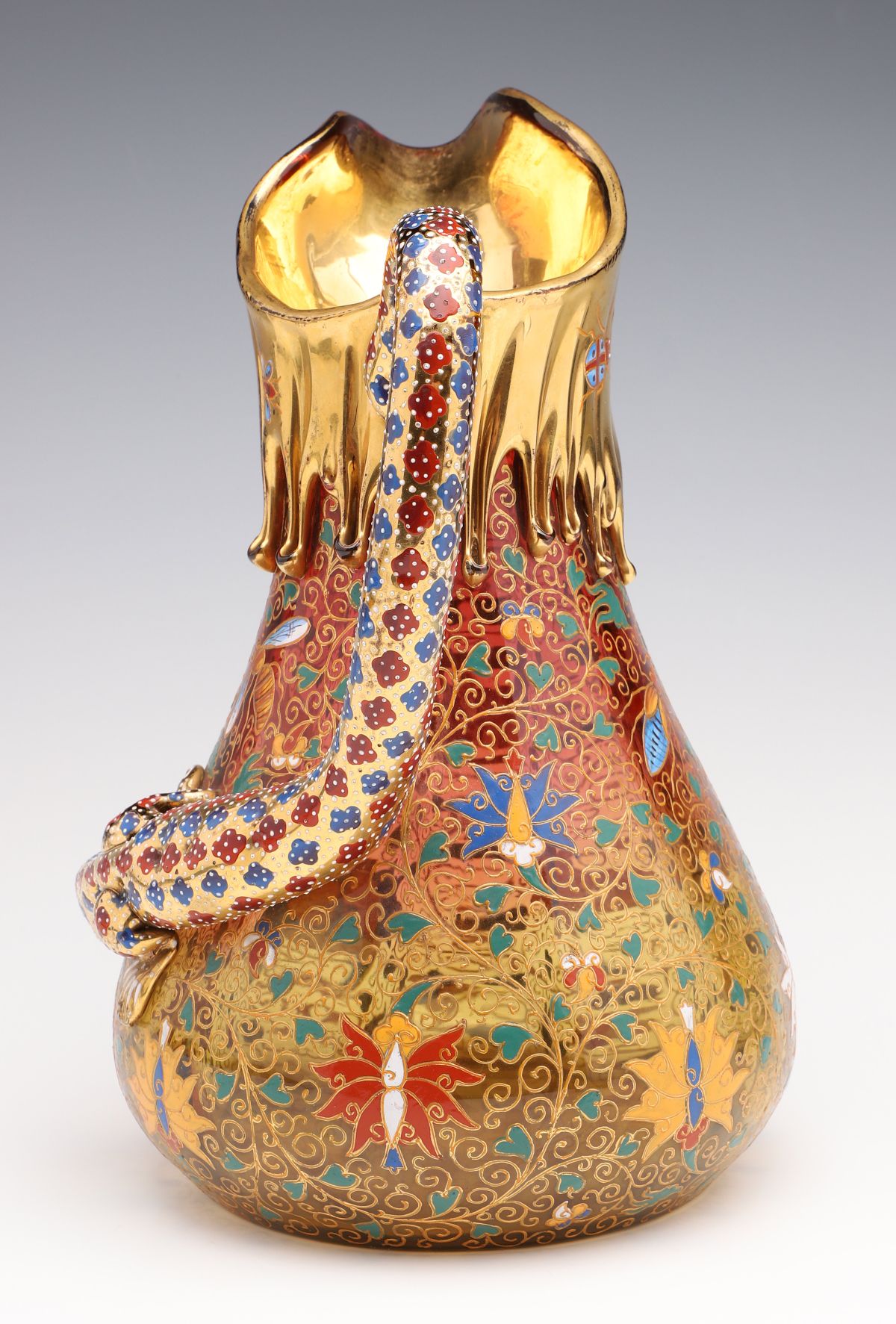 A FANTASTIC MOSER JUG WITH KAKAIMON, DRAGON, AND LIZARD