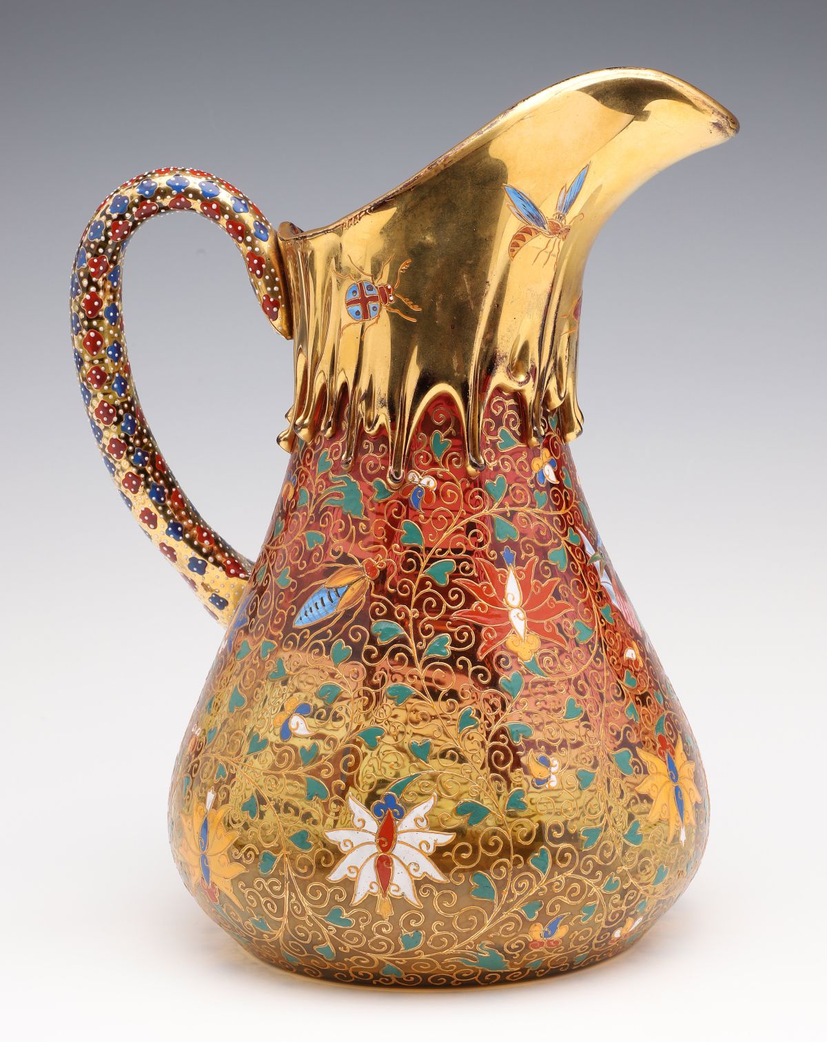 A FANTASTIC MOSER JUG WITH KAKAIMON, DRAGON, AND LIZARD