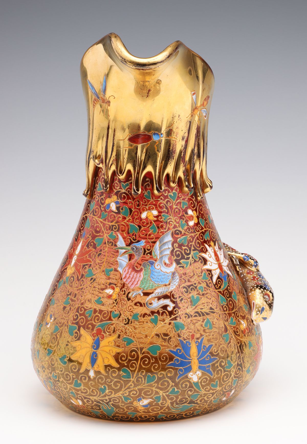 A FANTASTIC MOSER JUG WITH KAKAIMON, DRAGON, AND LIZARD