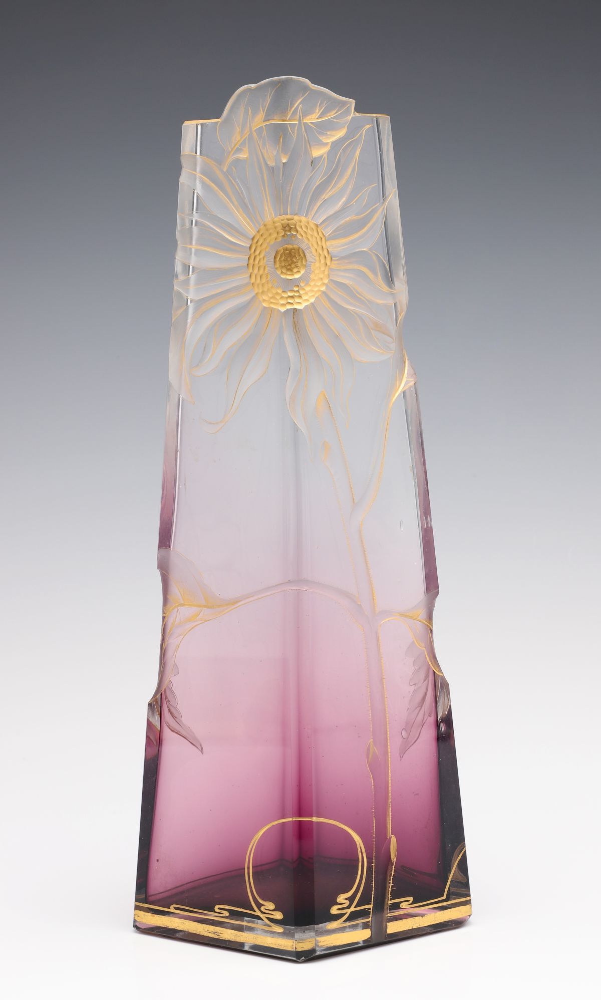 MOSER SHADED AMETHYST VASE WITH CARVED INTAGLIO FLOWER