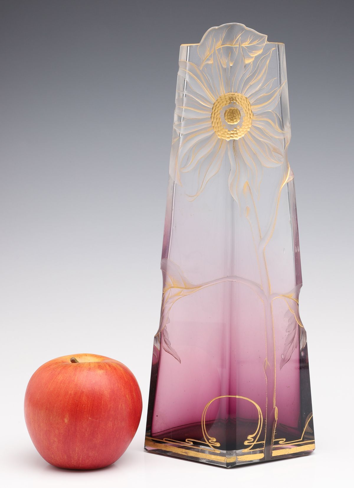 MOSER SHADED AMETHYST VASE WITH CARVED INTAGLIO FLOWER