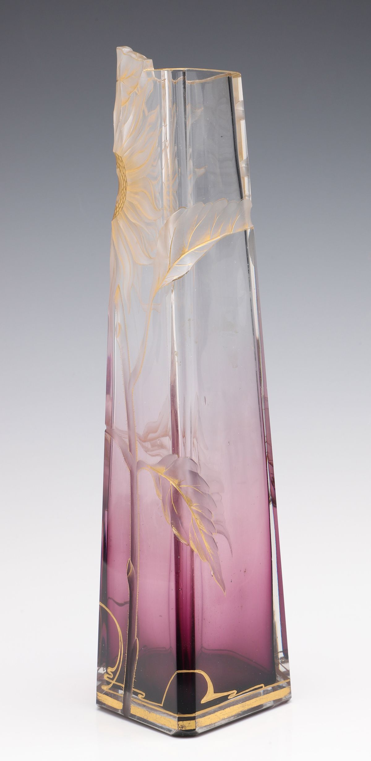 MOSER SHADED AMETHYST VASE WITH CARVED INTAGLIO FLOWER