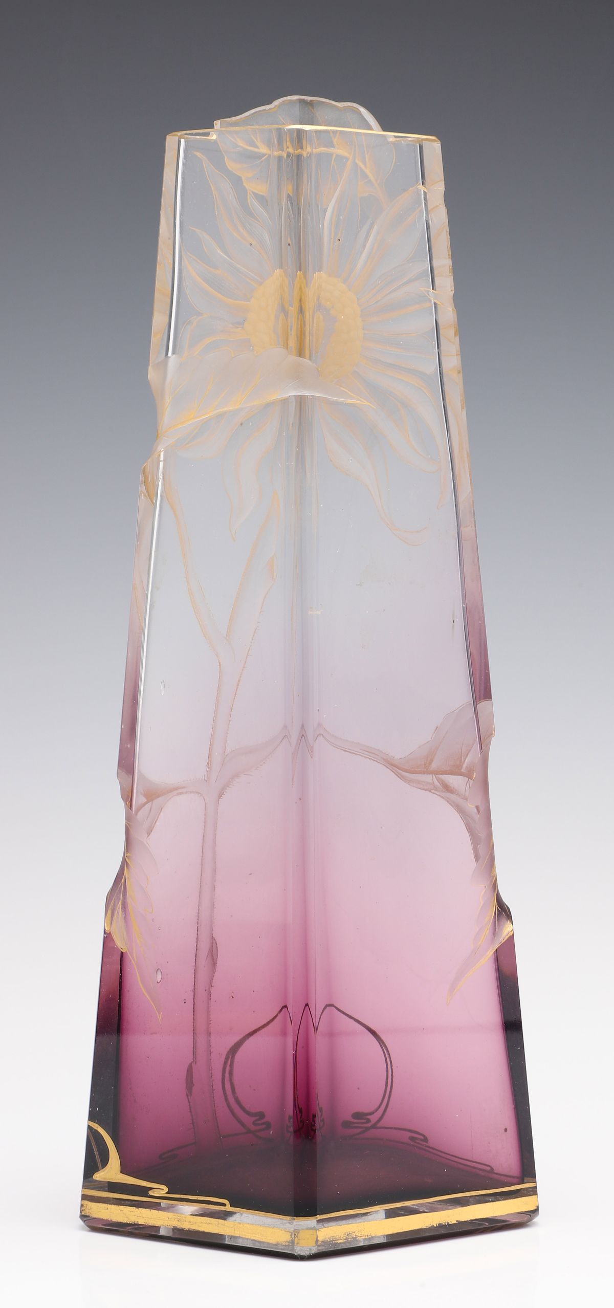 MOSER SHADED AMETHYST VASE WITH CARVED INTAGLIO FLOWER