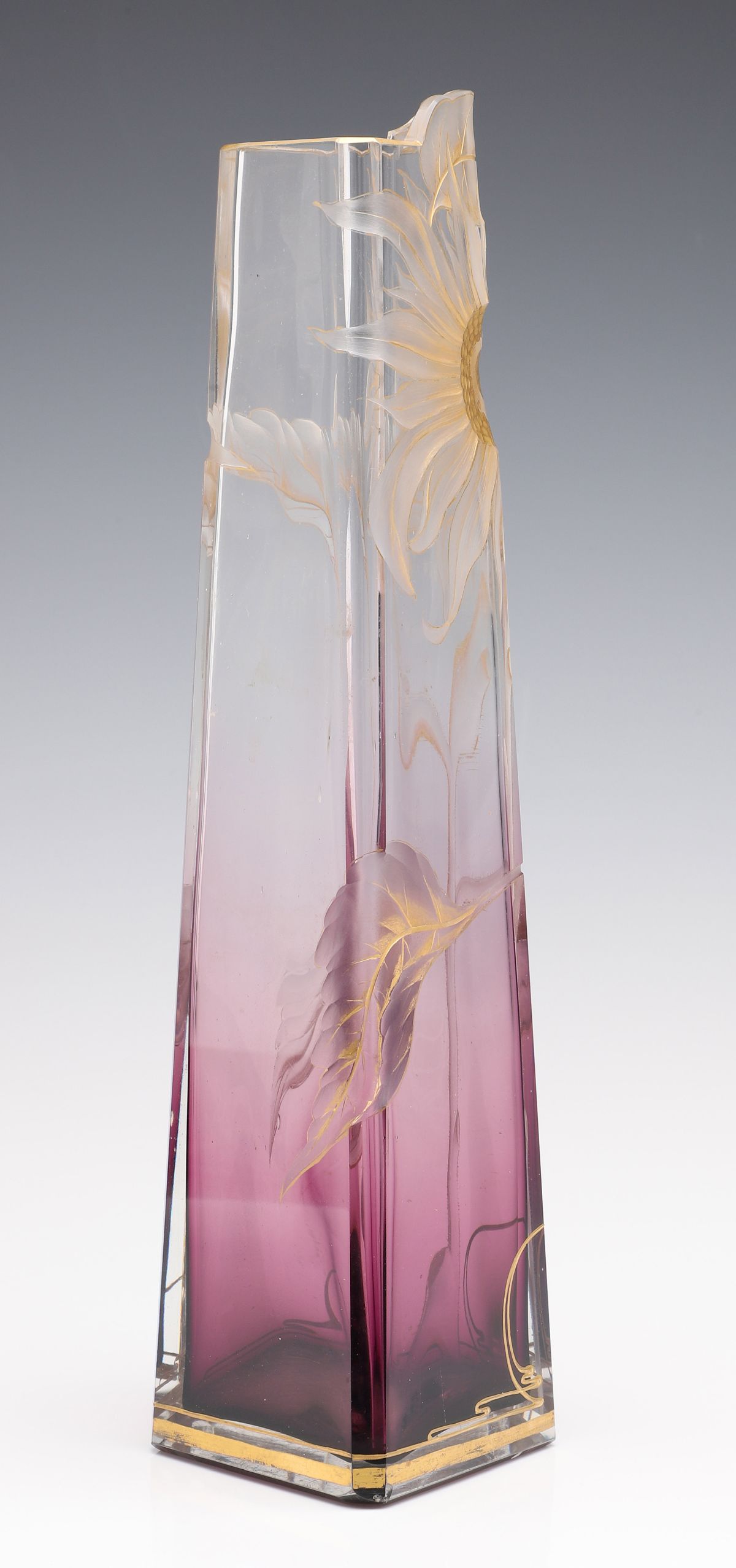 MOSER SHADED AMETHYST VASE WITH CARVED INTAGLIO FLOWER