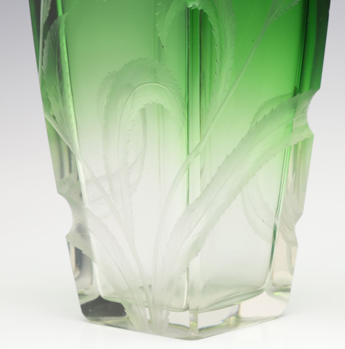 THREE MOSER INTAGLIO CARVED CRYSTAL VASES CASED GREEN