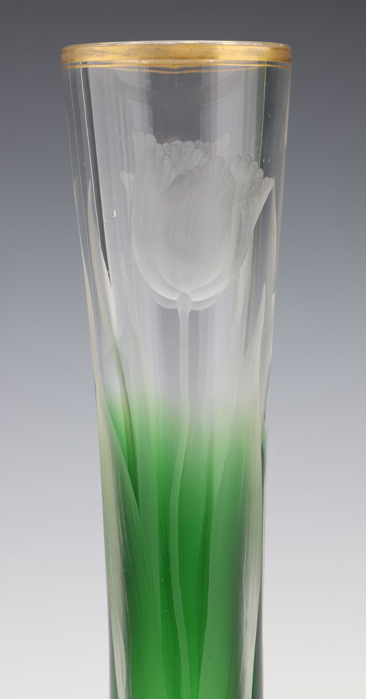 THREE MOSER INTAGLIO CARVED CRYSTAL VASES CASED GREEN