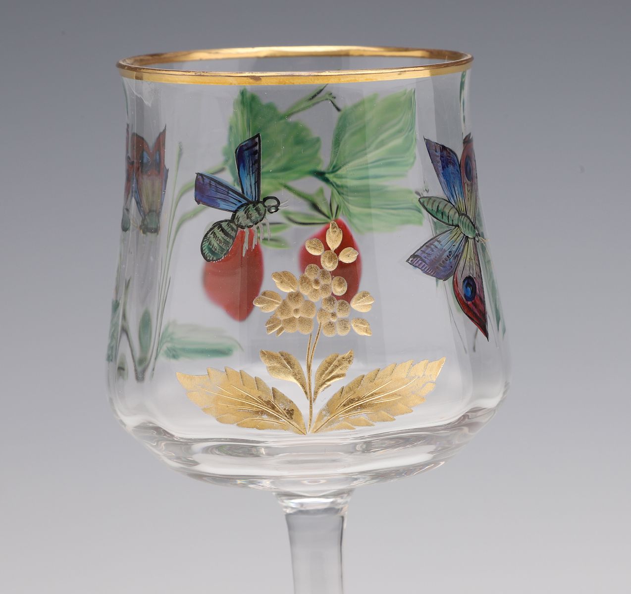 A MOSER 9-INCH MARQUETRY STEM WITH ENGRAVING AND ENAMEL