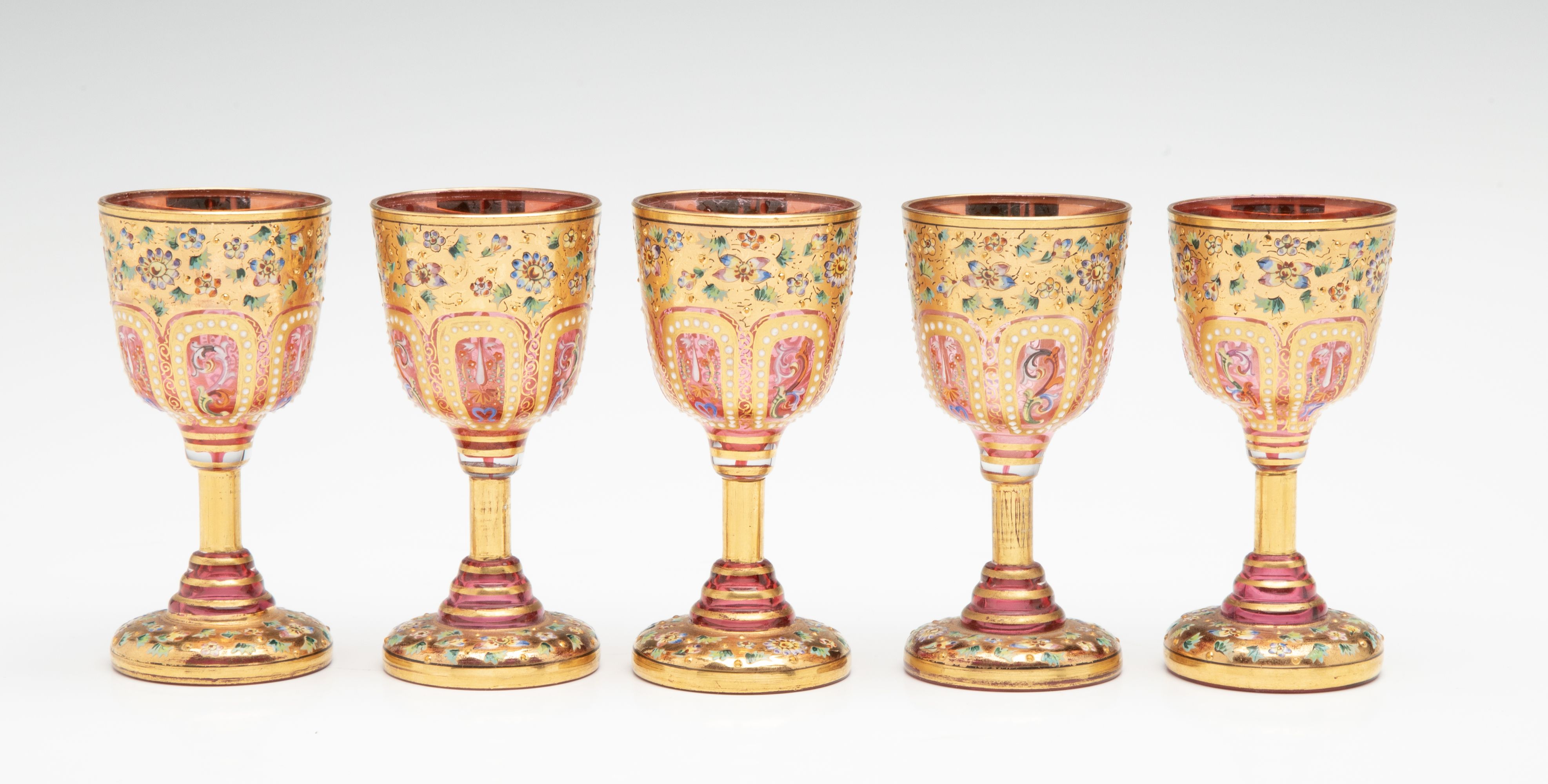 MOSER GILT AND ENAMEL DECORATED CRANBERRY GLASS C. 1880