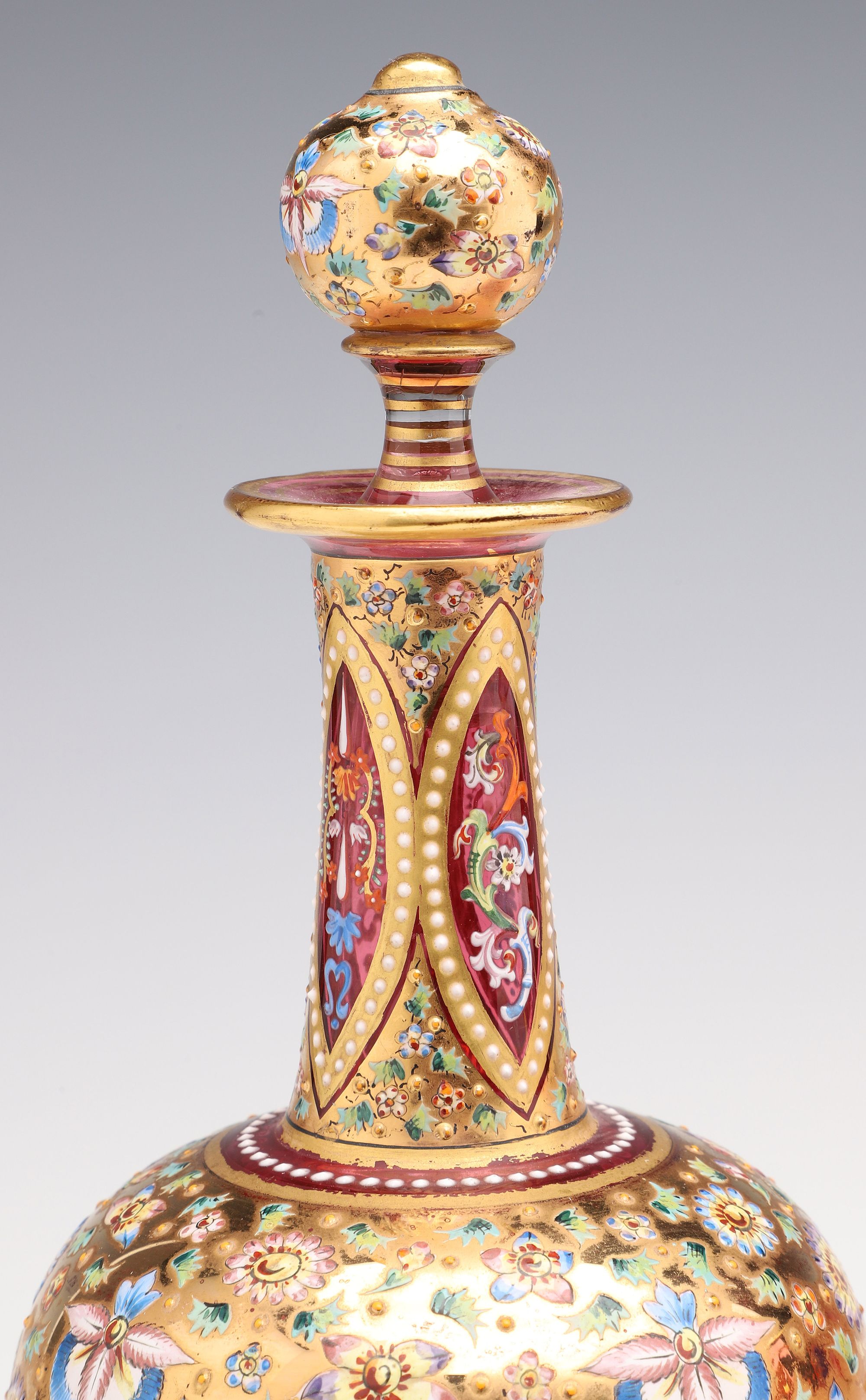 MOSER GILT AND ENAMEL DECORATED CRANBERRY GLASS C. 1880