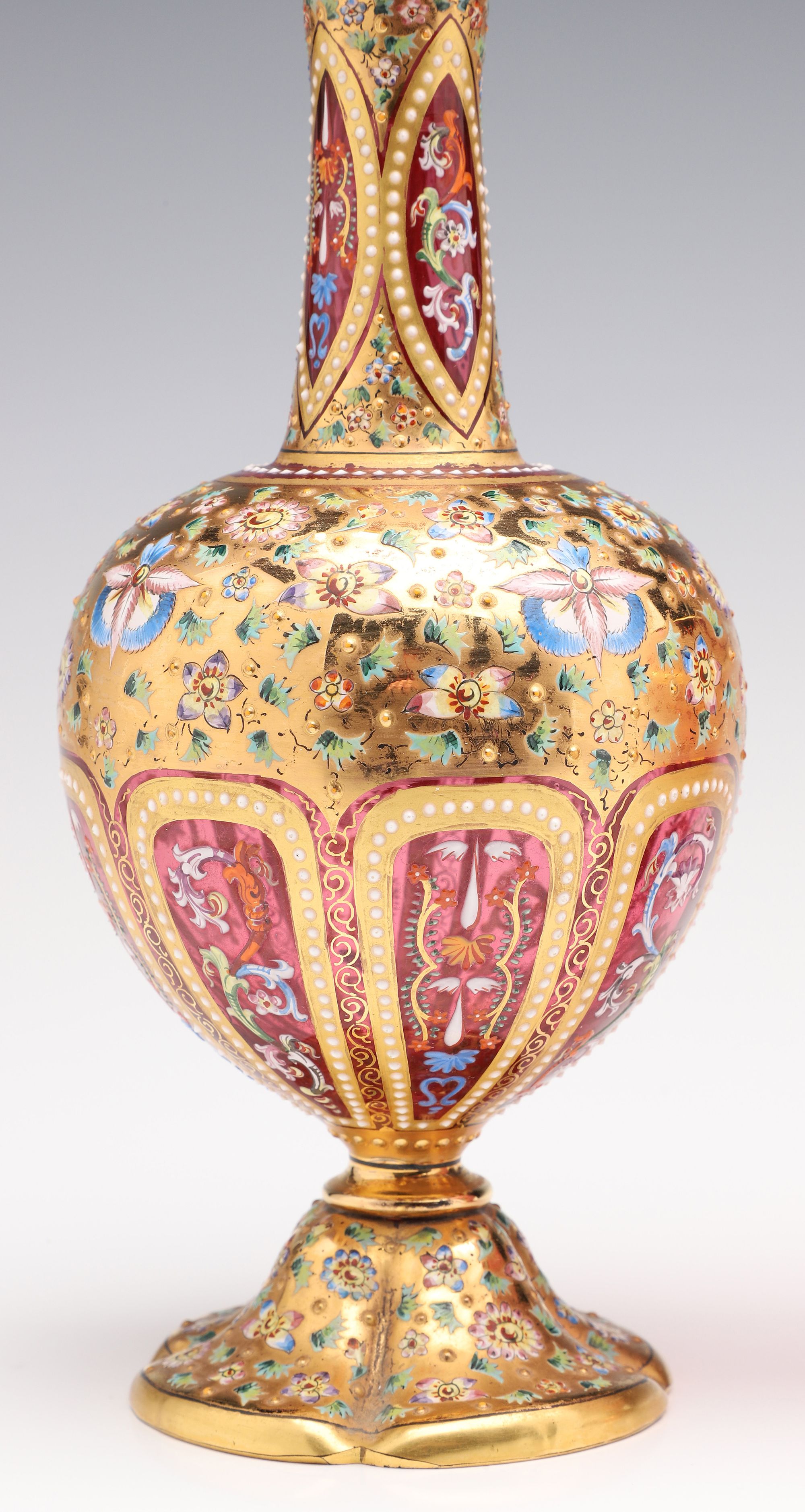 MOSER GILT AND ENAMEL DECORATED CRANBERRY GLASS C. 1880