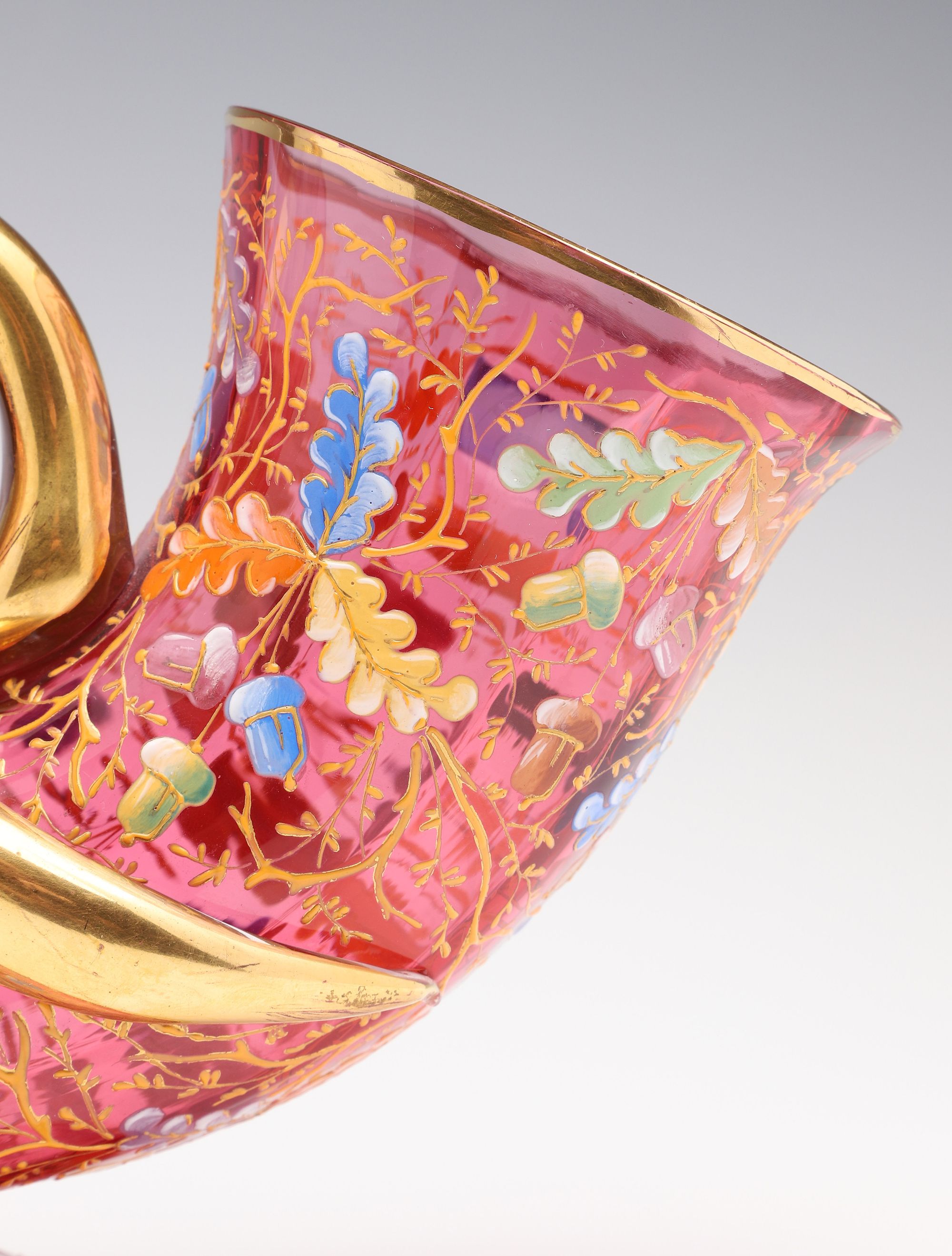 MOSER GILT AND ENAMEL DECORATED CRANBERRY GLASS C. 1880