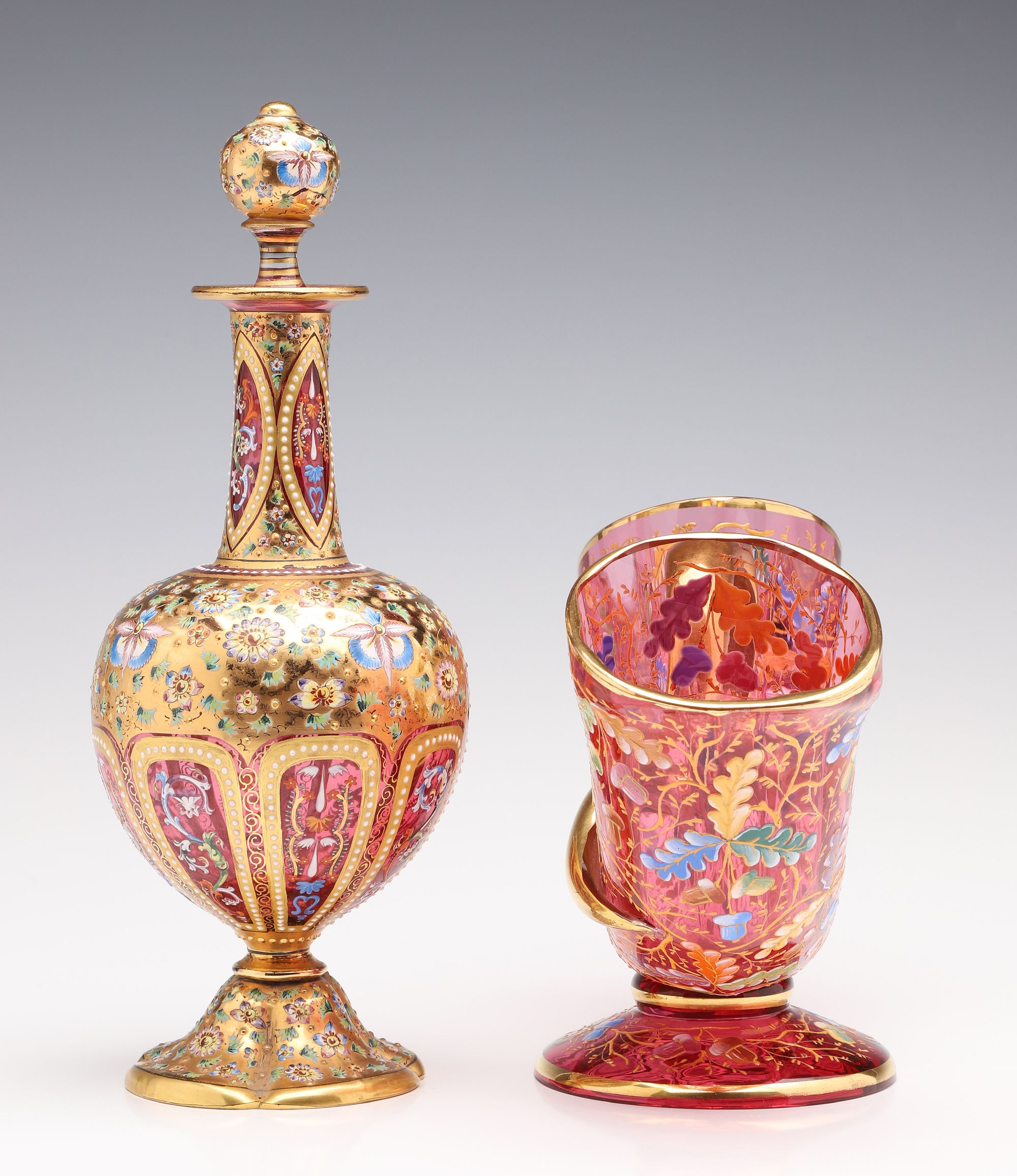 MOSER GILT AND ENAMEL DECORATED CRANBERRY GLASS C. 1880