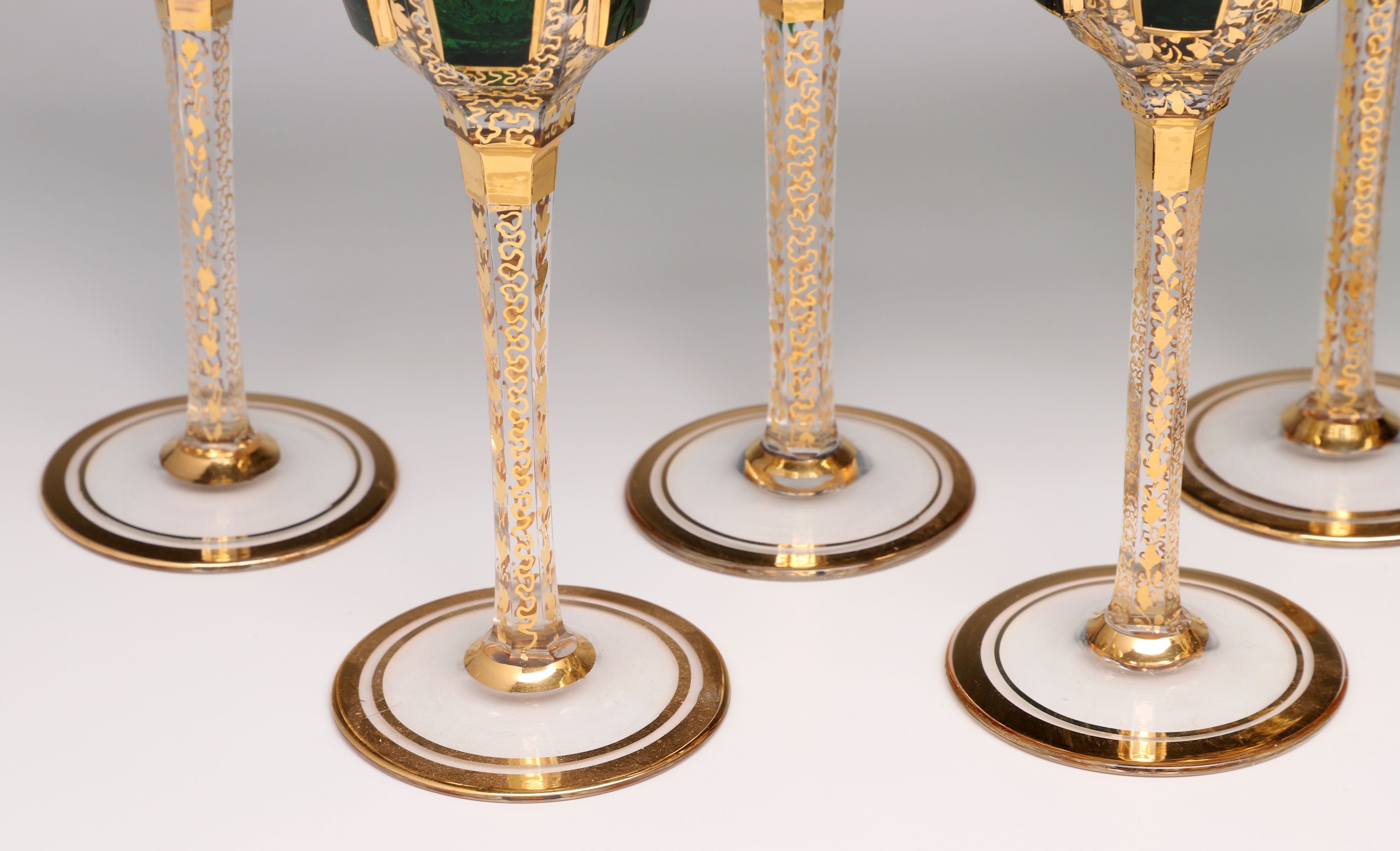 AN OUTSTANDING MOSER EMERALD CABOCHON LIQUER SET