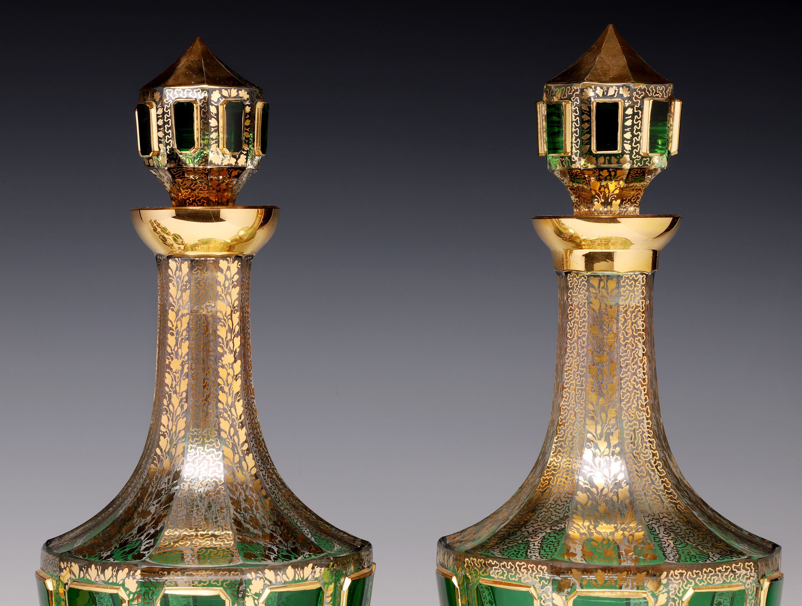 AN OUTSTANDING MOSER EMERALD CABOCHON LIQUER SET