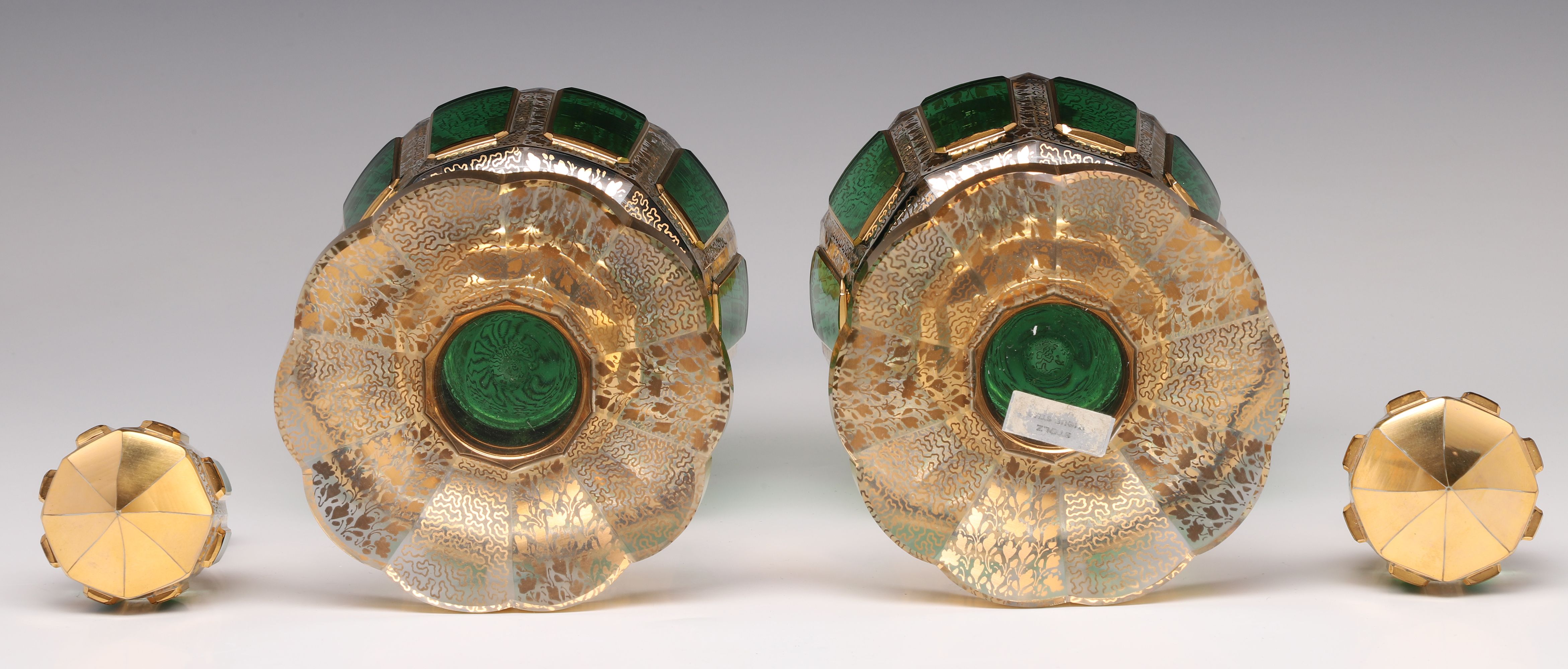 AN OUTSTANDING MOSER EMERALD CABOCHON LIQUER SET