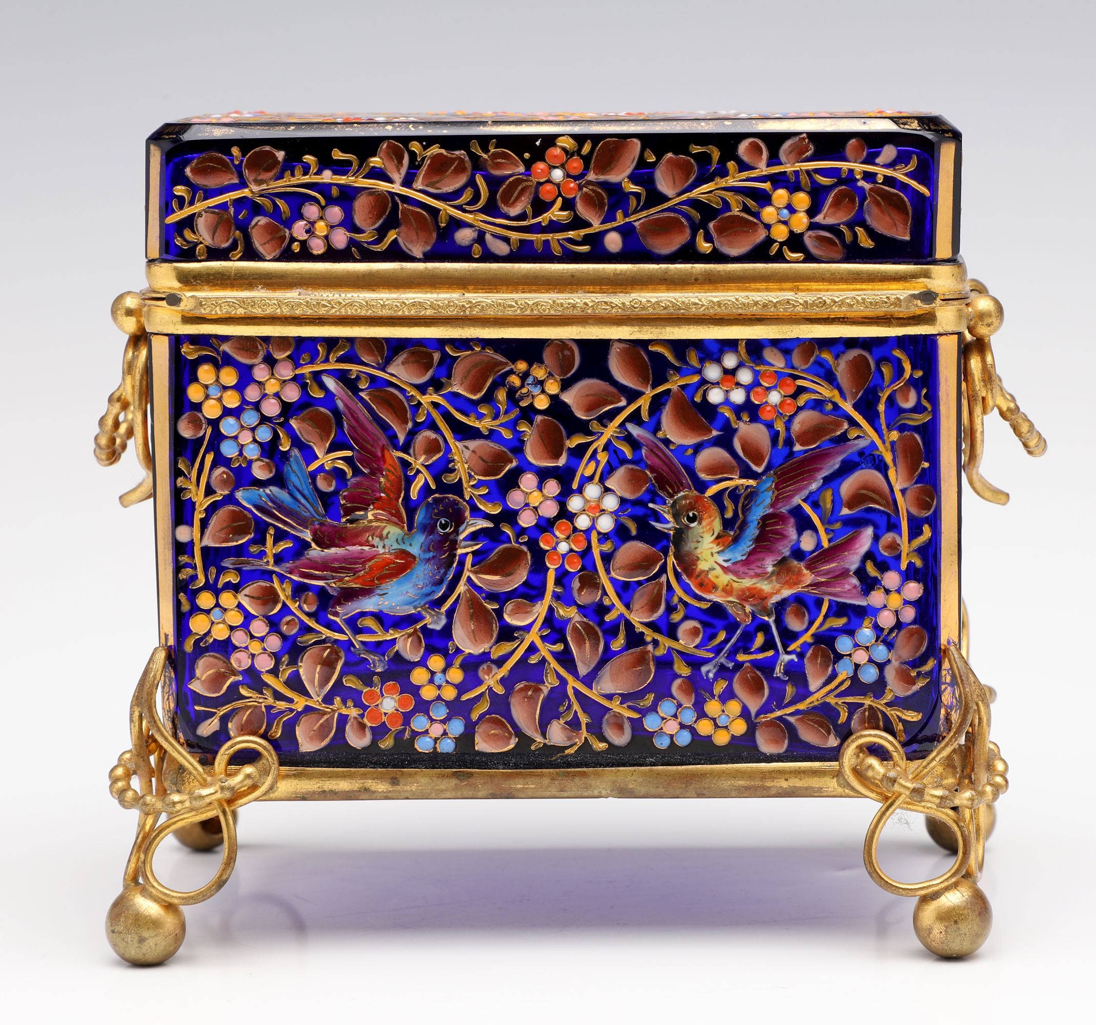 A VERY FINE BRILLIANT BLUE 19TH C. MOSER ART GLASS BOX