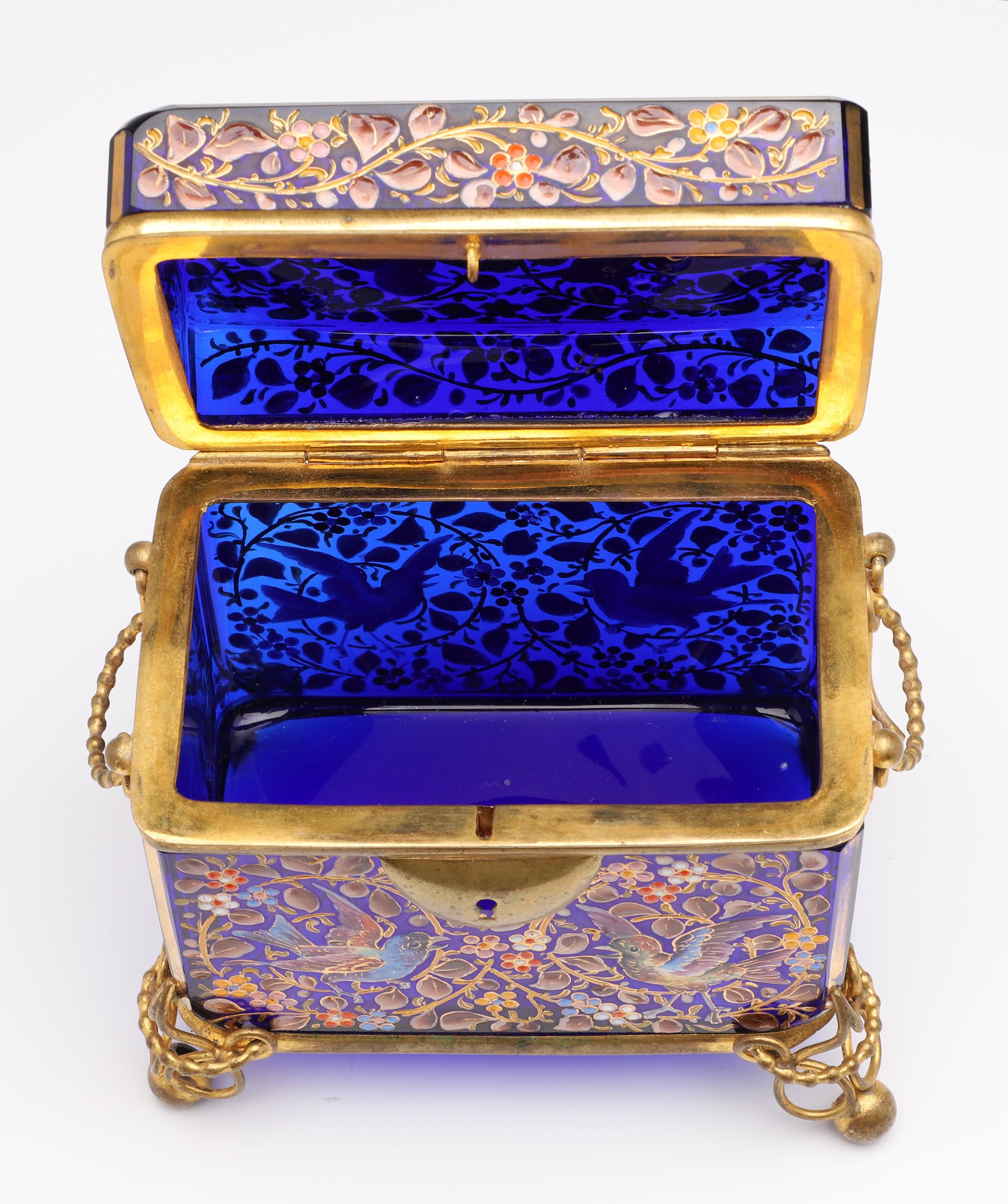 A VERY FINE BRILLIANT BLUE 19TH C. MOSER ART GLASS BOX