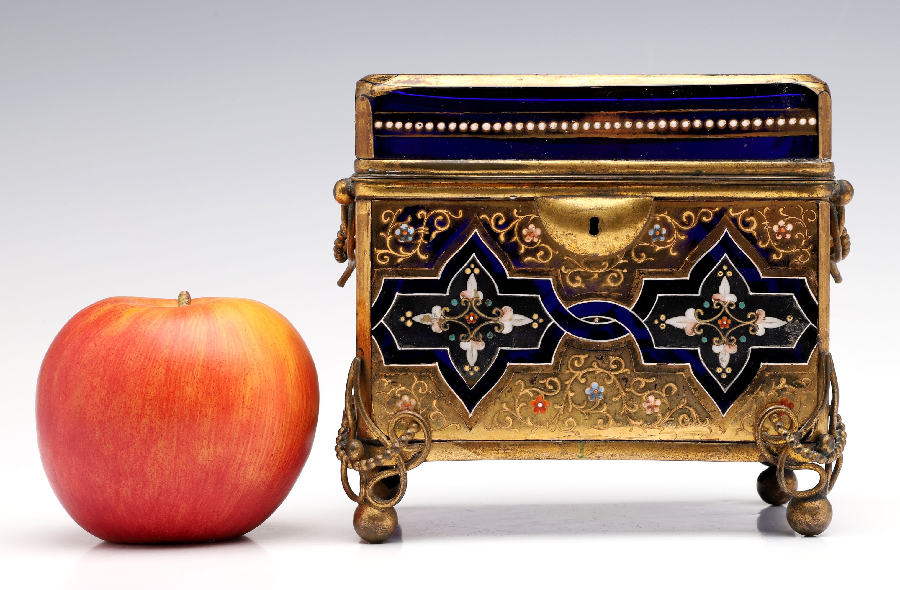 A 19C. MOSER GILT AND ENAMELED COBALT BLUE GLASS CASKET