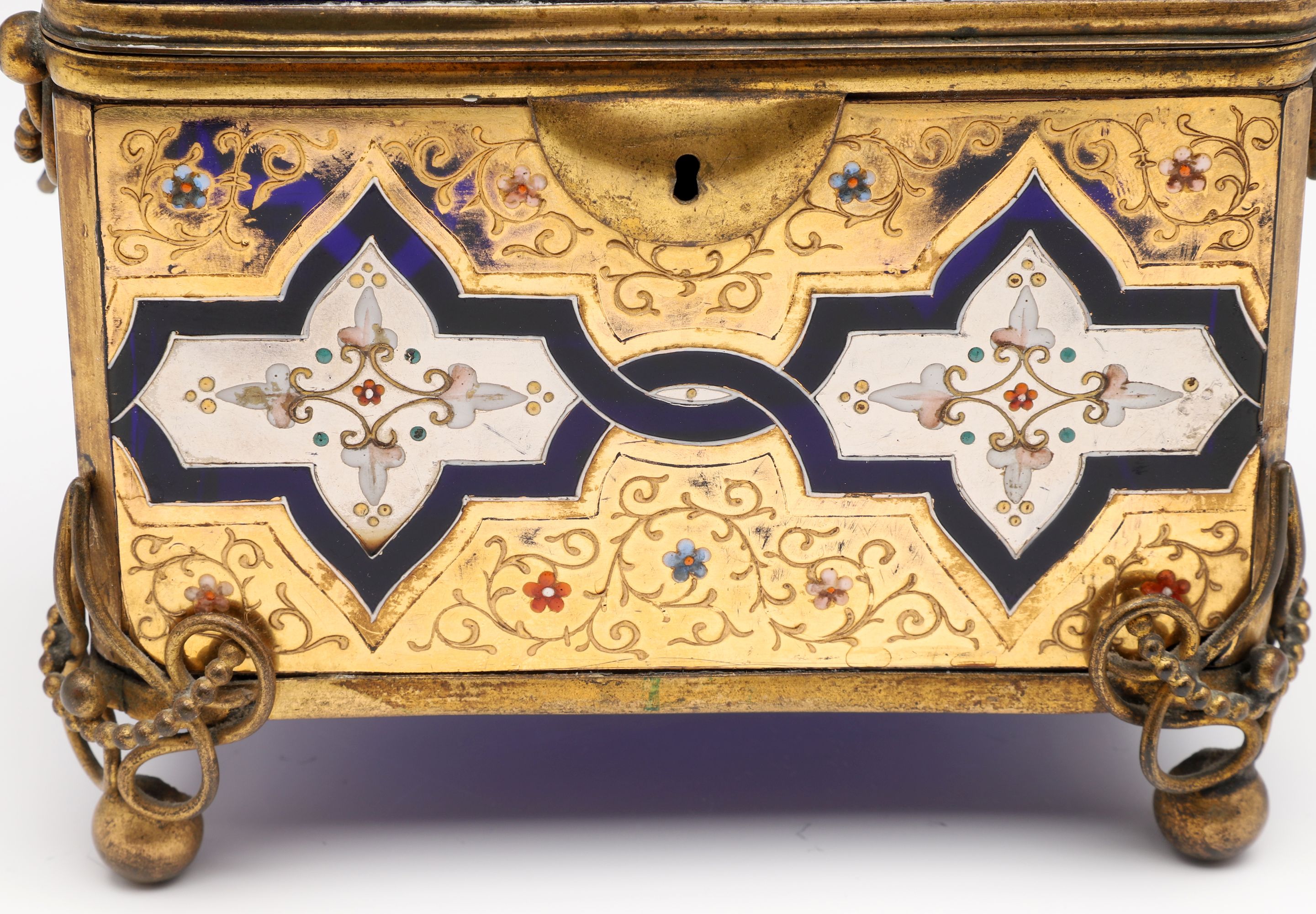 A 19C. MOSER GILT AND ENAMELED COBALT BLUE GLASS CASKET