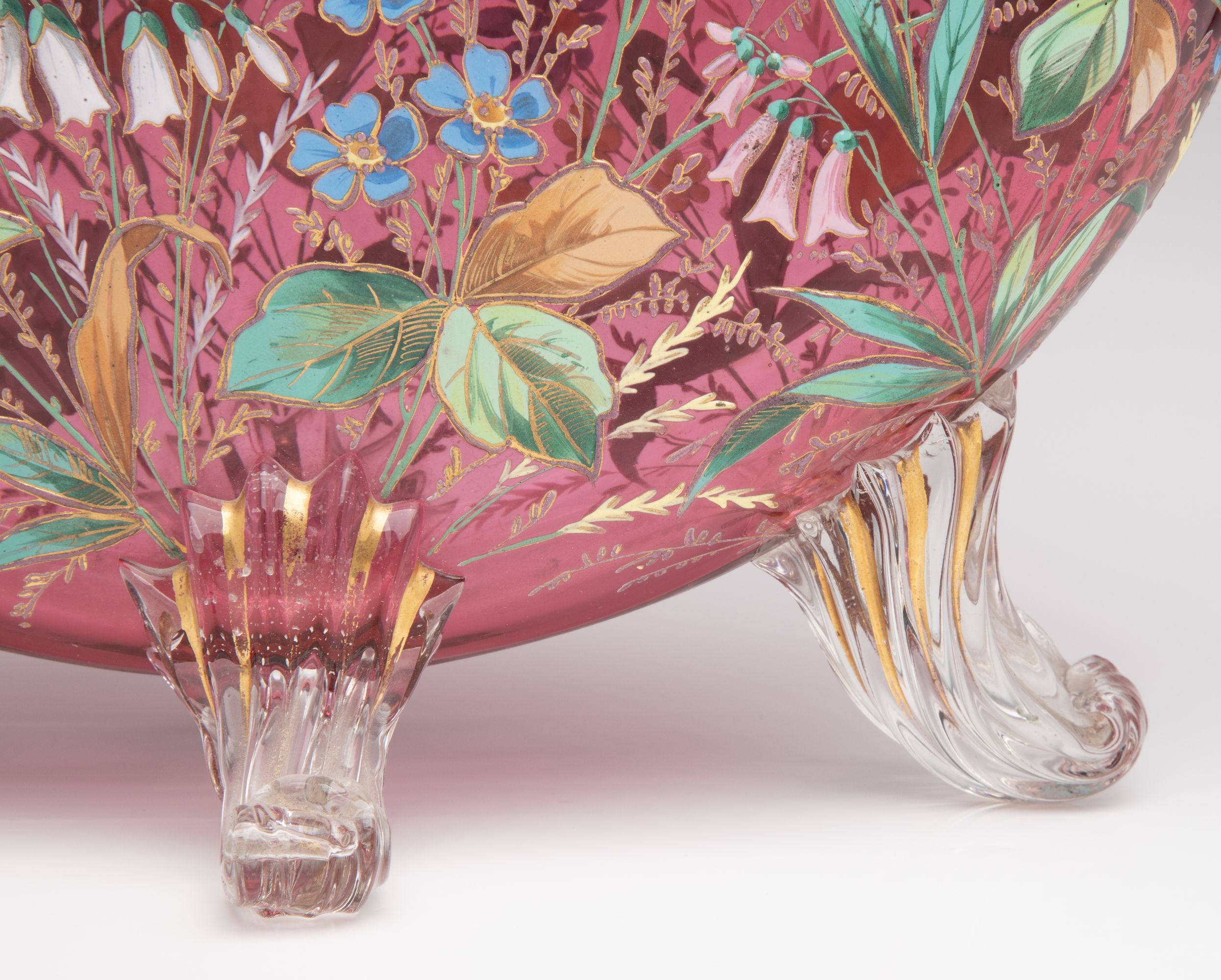 A GOOD MOSER 19TH C. ENAMELED CRANBERRY PILLOW VASE