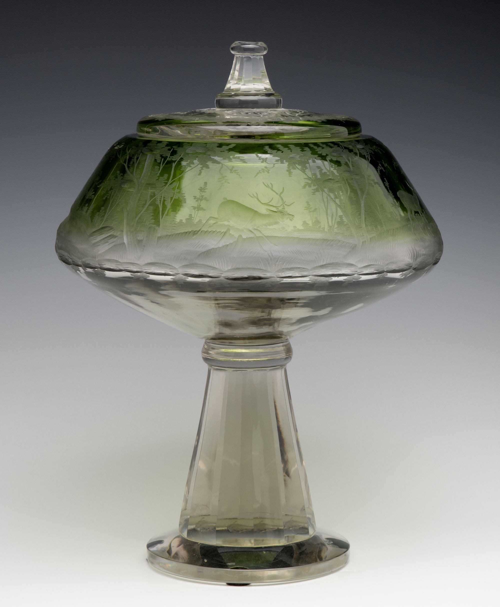 A VERY UNUSUAL BOHEMIAN GLASS PUNCH BOWL WITH GOBLETS