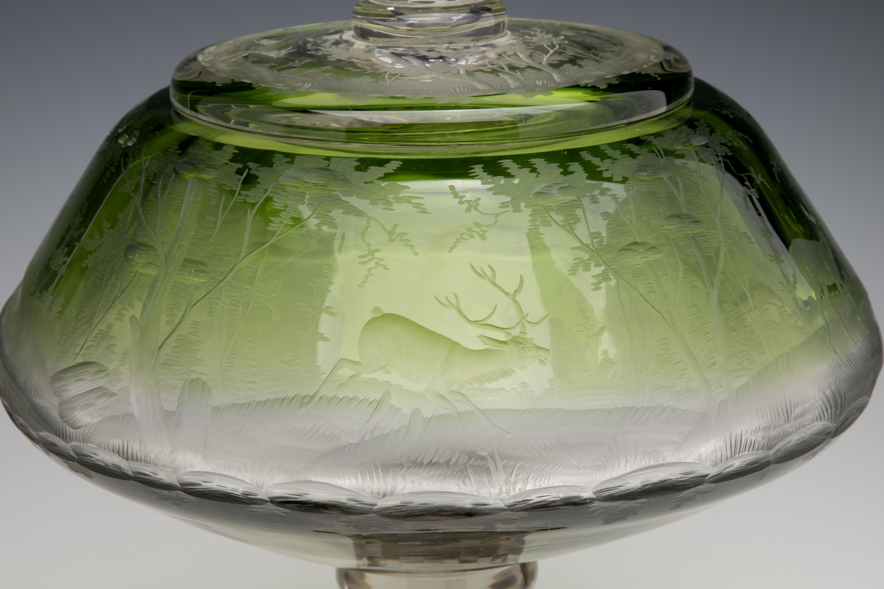 A VERY UNUSUAL BOHEMIAN GLASS PUNCH BOWL WITH GOBLETS