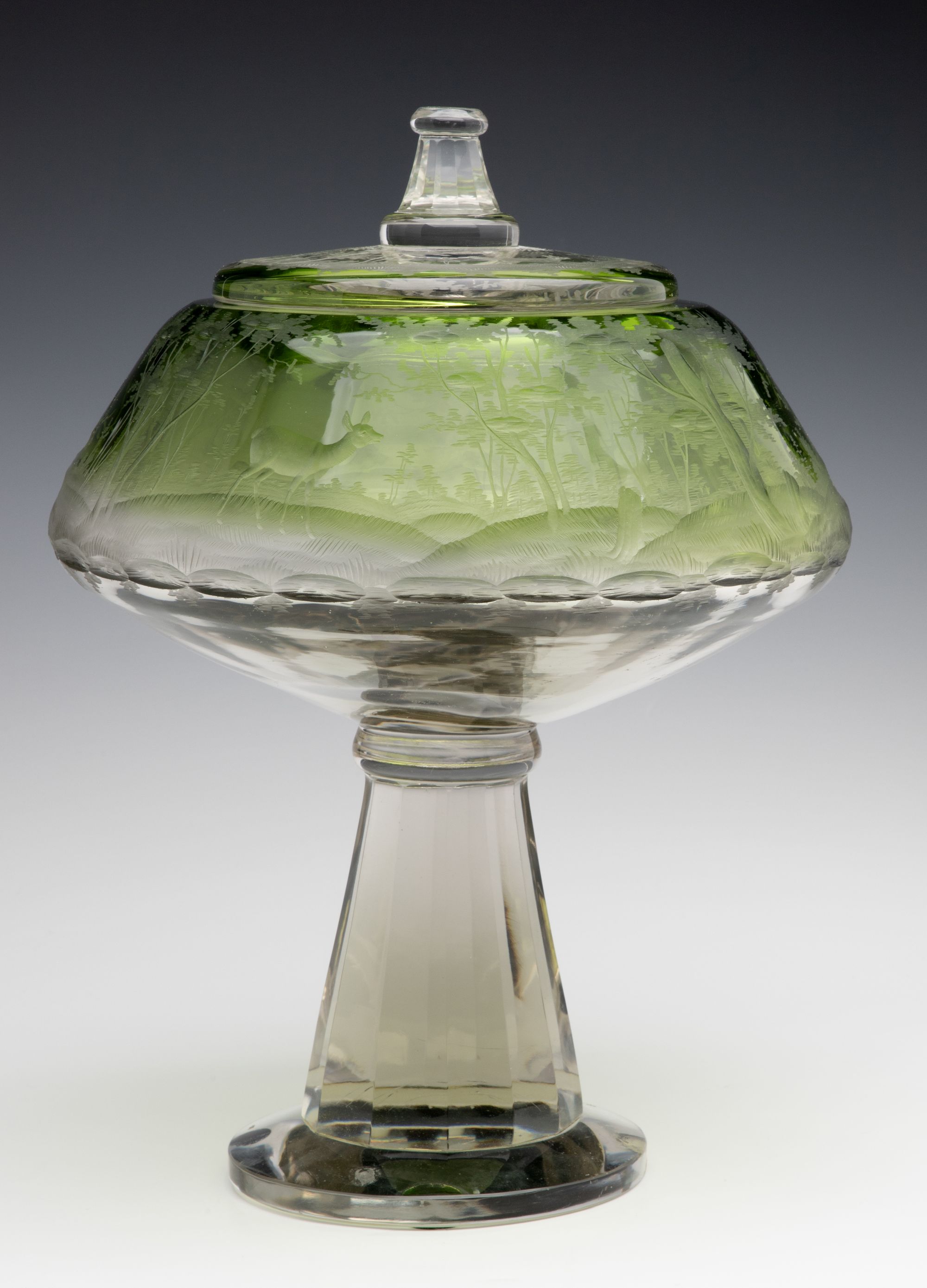 A VERY UNUSUAL BOHEMIAN GLASS PUNCH BOWL WITH GOBLETS