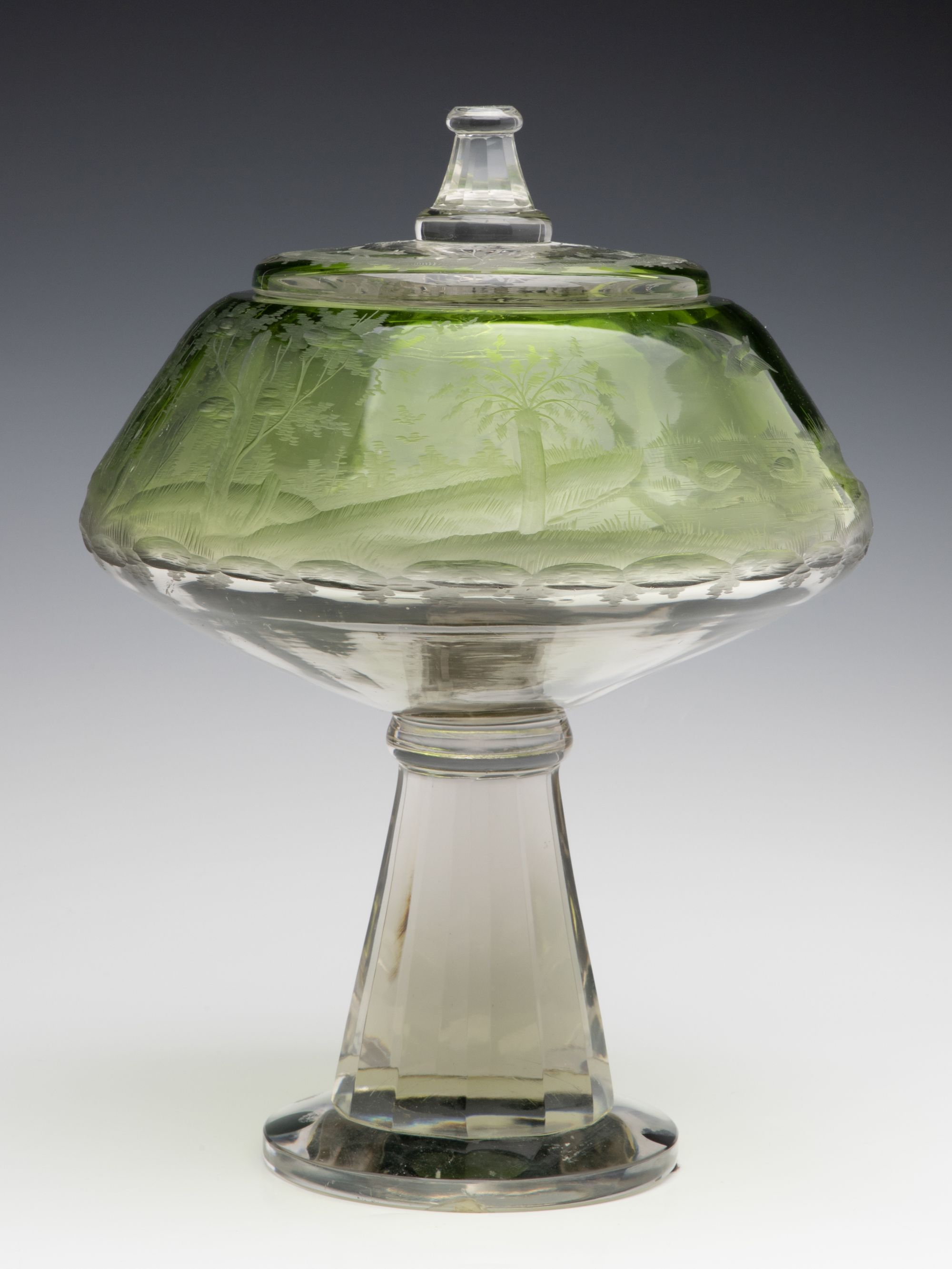 A VERY UNUSUAL BOHEMIAN GLASS PUNCH BOWL WITH GOBLETS