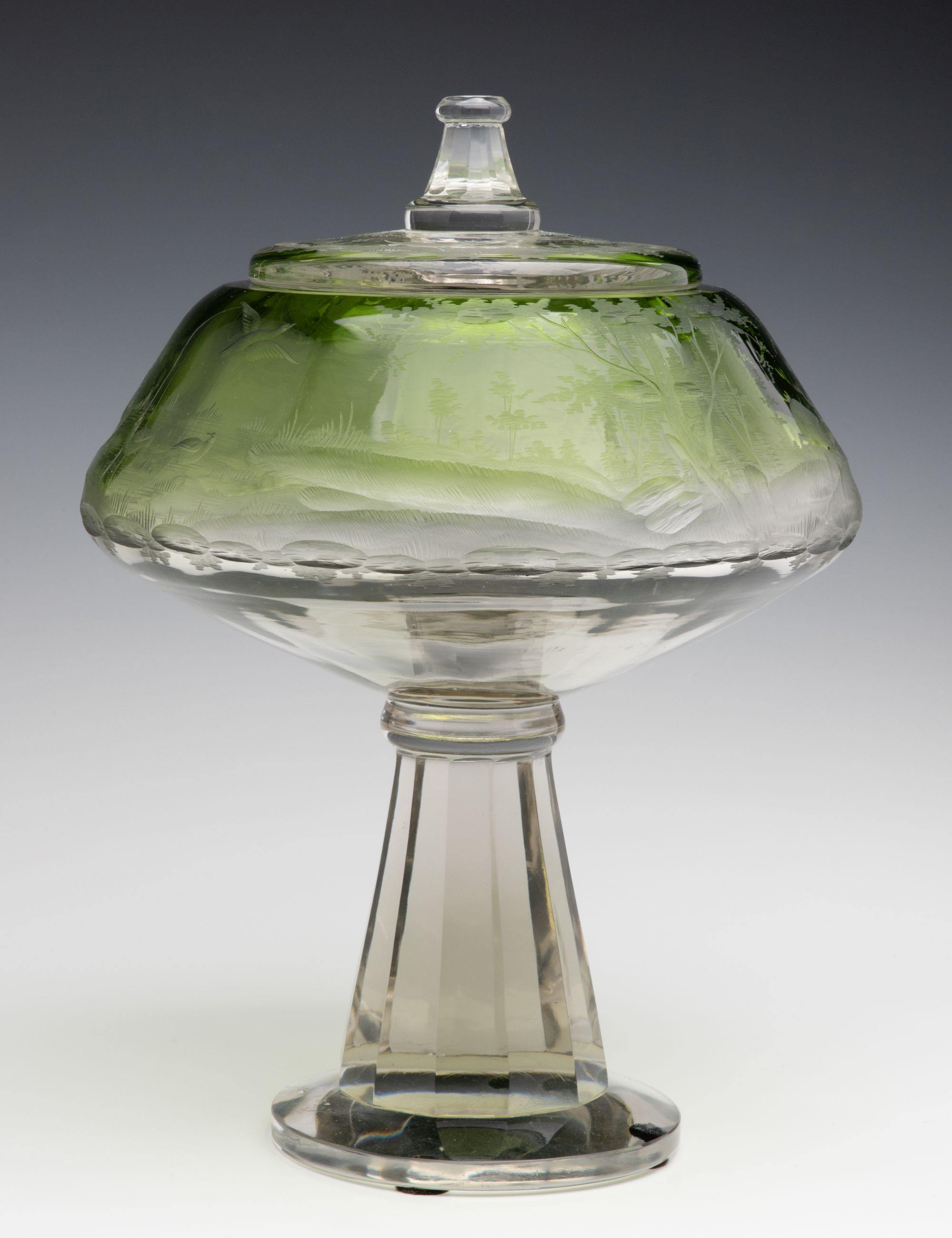 A VERY UNUSUAL BOHEMIAN GLASS PUNCH BOWL WITH GOBLETS