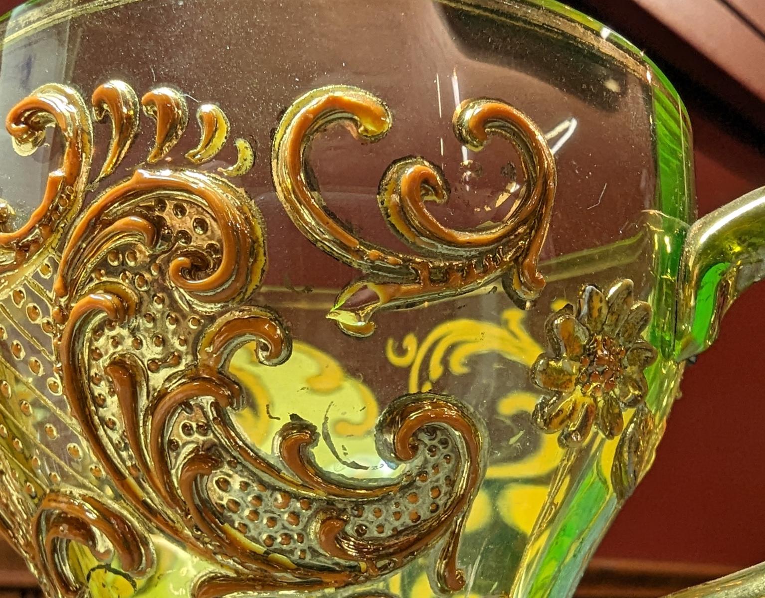 A BOHEMIAN GLASS PUNCH BOWL AND CUPS WITH THICK ENAMELS