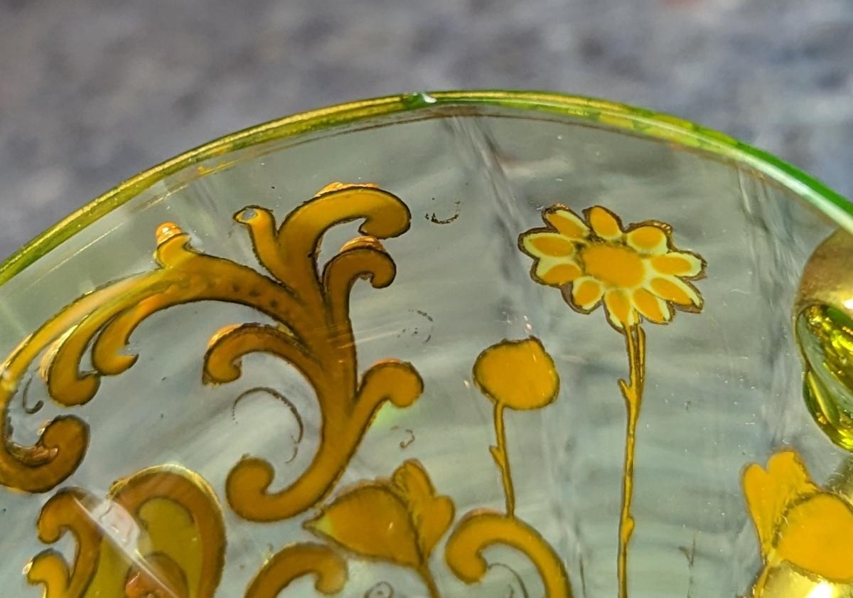 A BOHEMIAN GLASS PUNCH BOWL AND CUPS WITH THICK ENAMELS