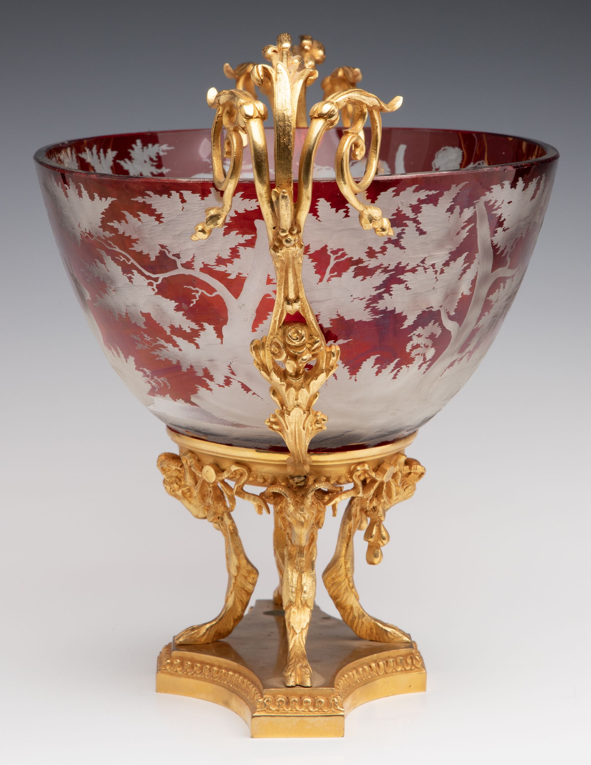 A FINE 19C. GILT BRONZE AND BOHEMIAN GLASS CENTERPIECE